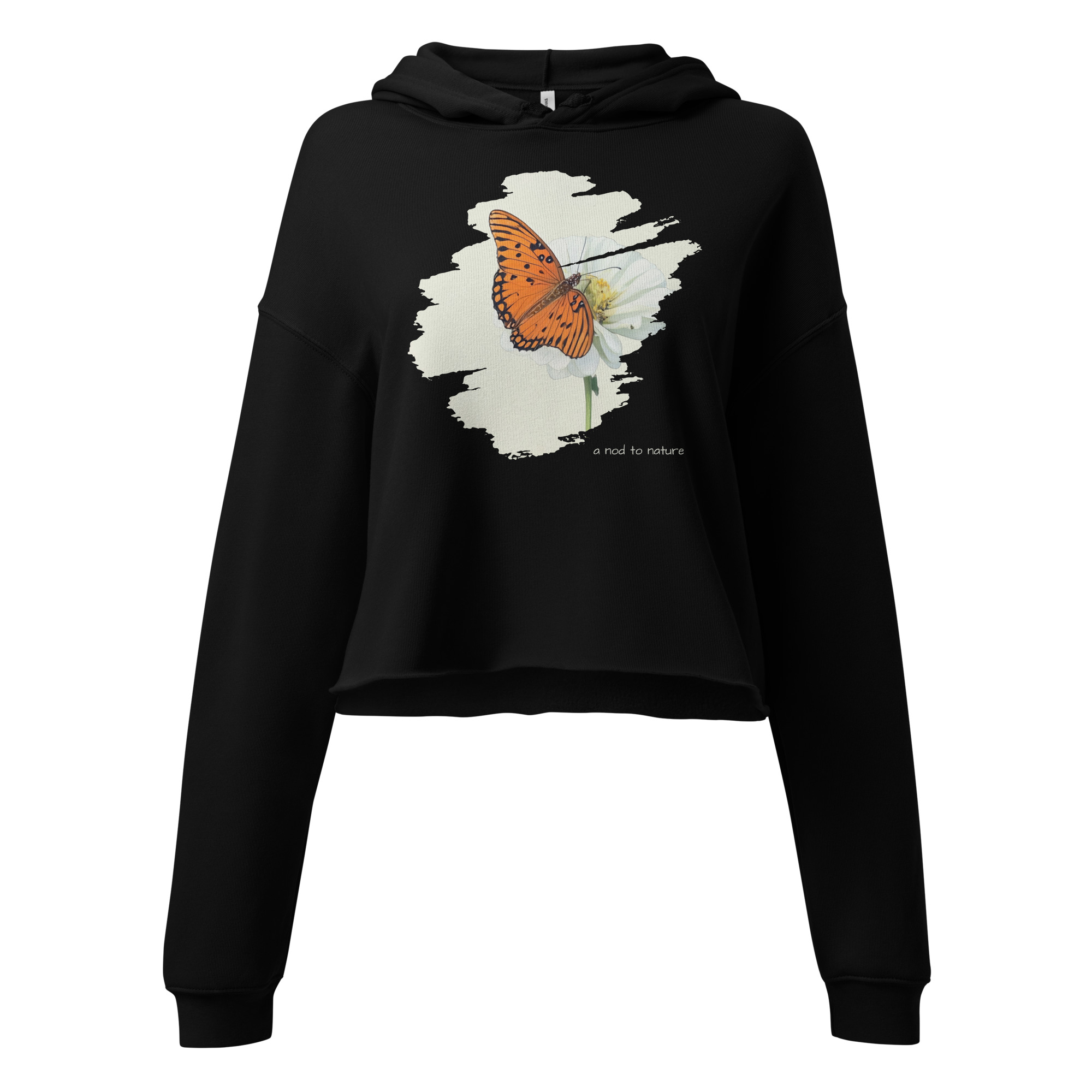 Flutter & Bloom – Cropped Hoodie – Black