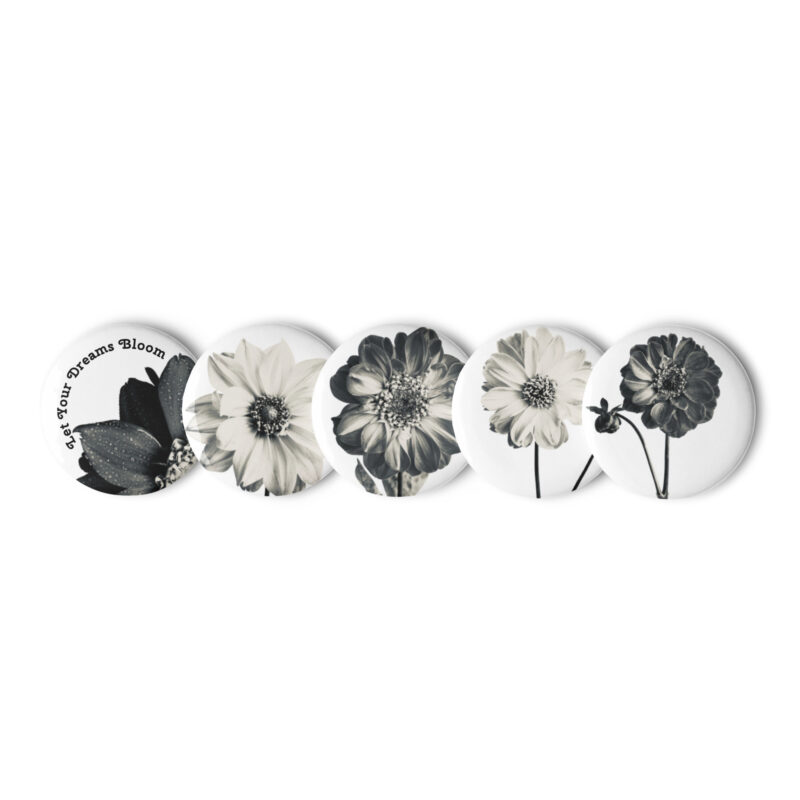 Black & White Dahlia button pins – 1.25″