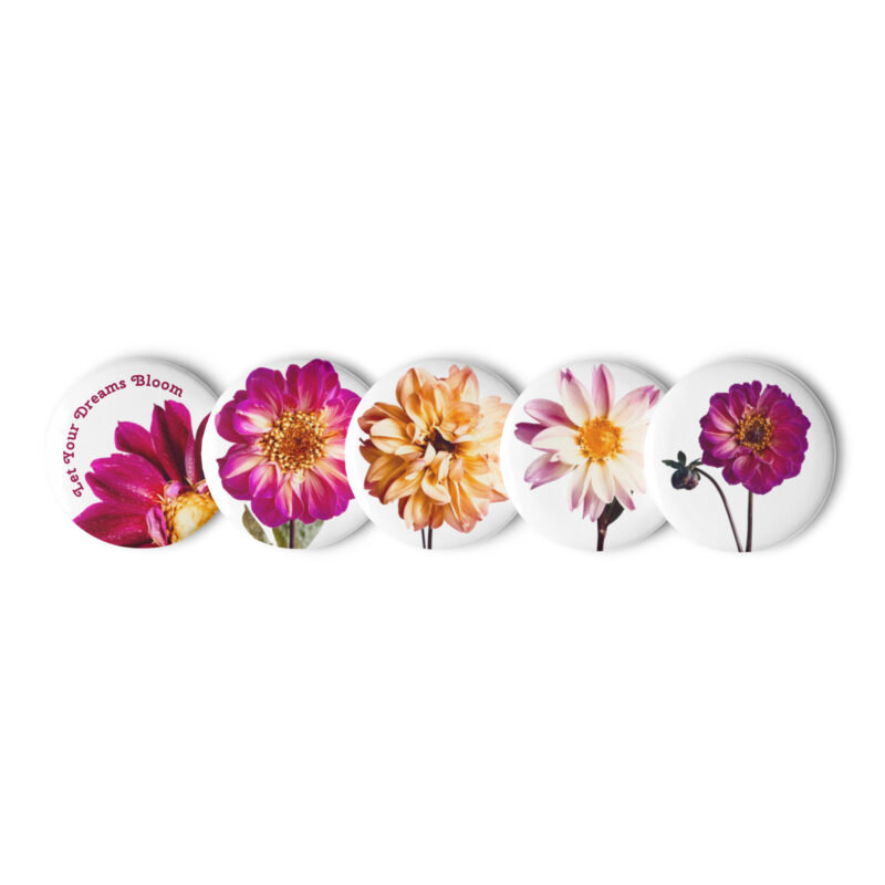 Dahlia's in Color button pins – 1.25″