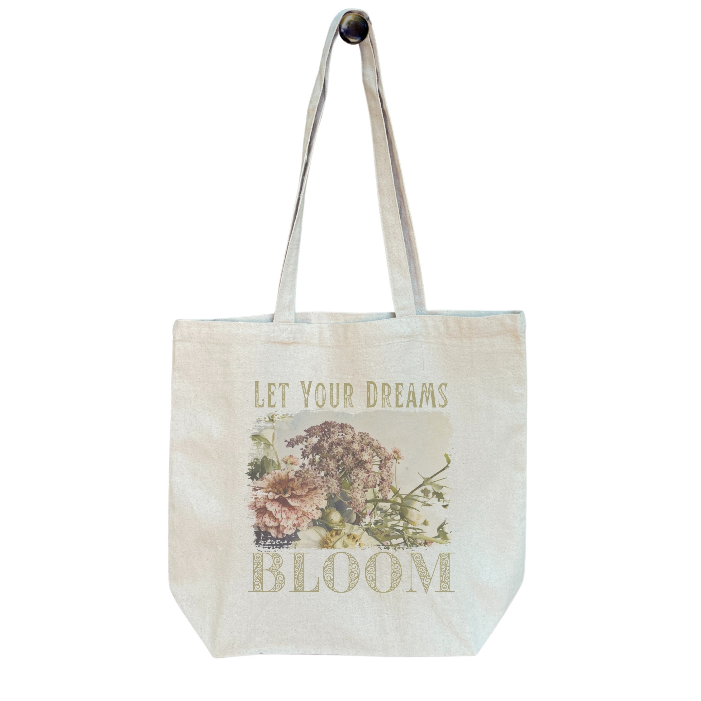 Dream Bloom — Garden Medley Standard Tote Dream Bloom — Garden Medley Standard Tote tote bags – Natural (hanging)