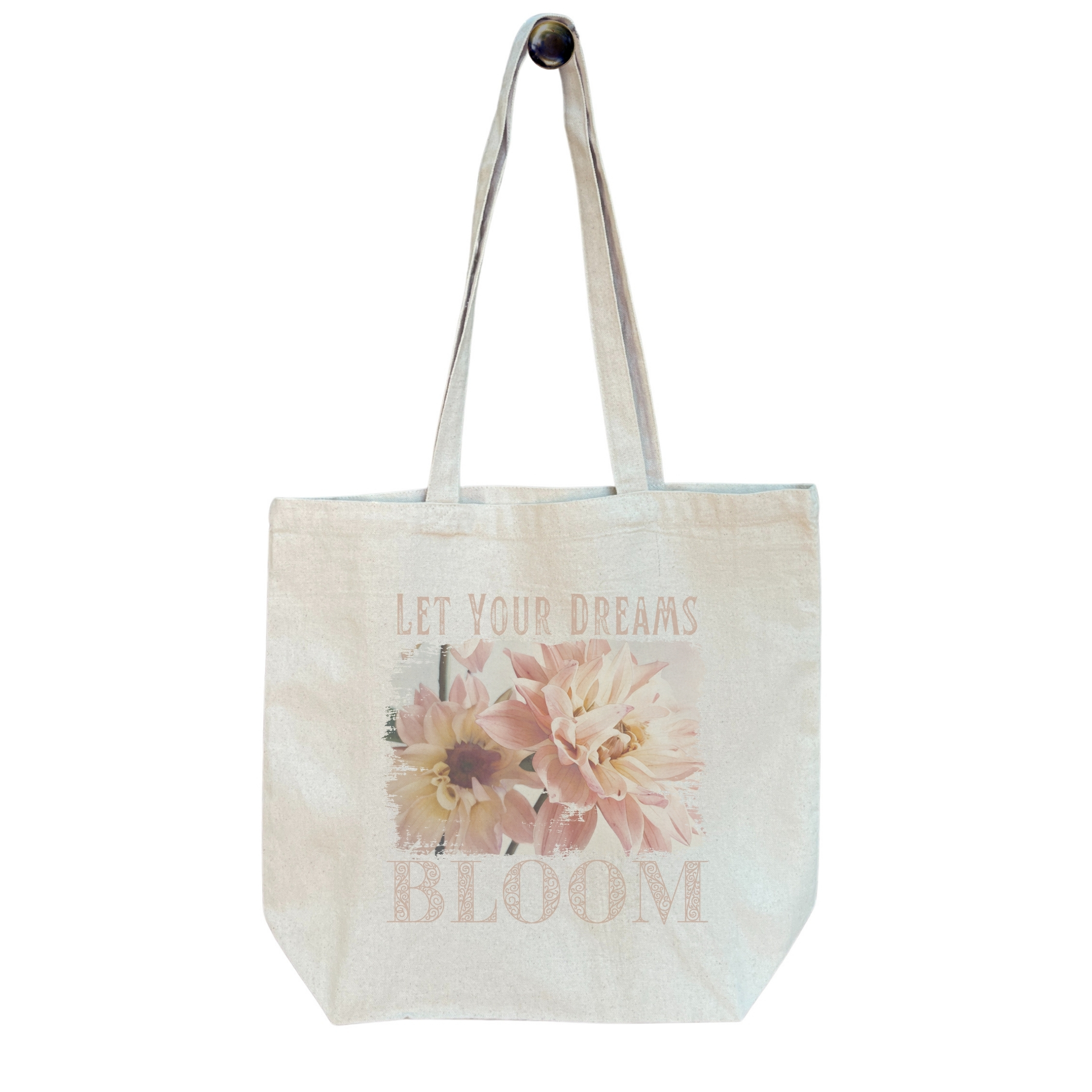Dream Bloom — Blush Dahlia Standard Tote Dream Bloom — Blush Dahlia Standard Tote tote bags – Natural (hanging)