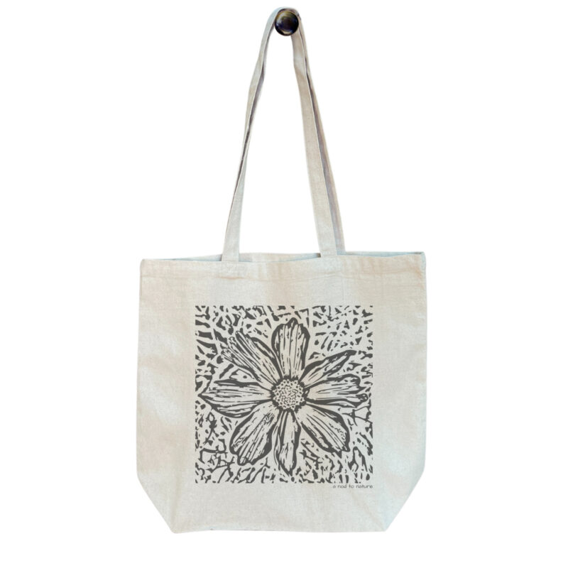 Bloom Etched — Single Blossom Standard Tote tote bags – Natural (hanging)