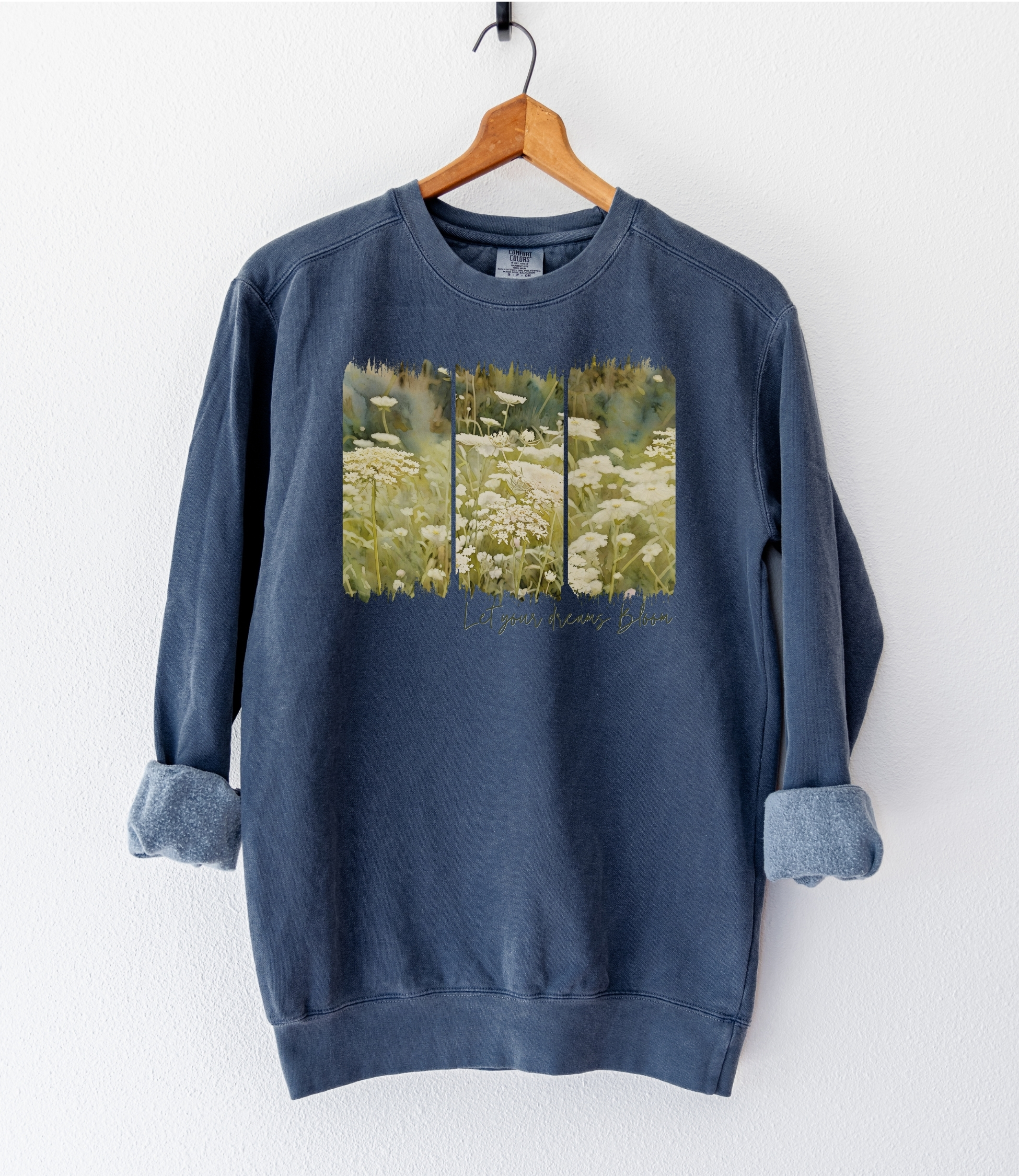 Dream Bloom vintage style sweatshirts – Blue Spruce (front view)