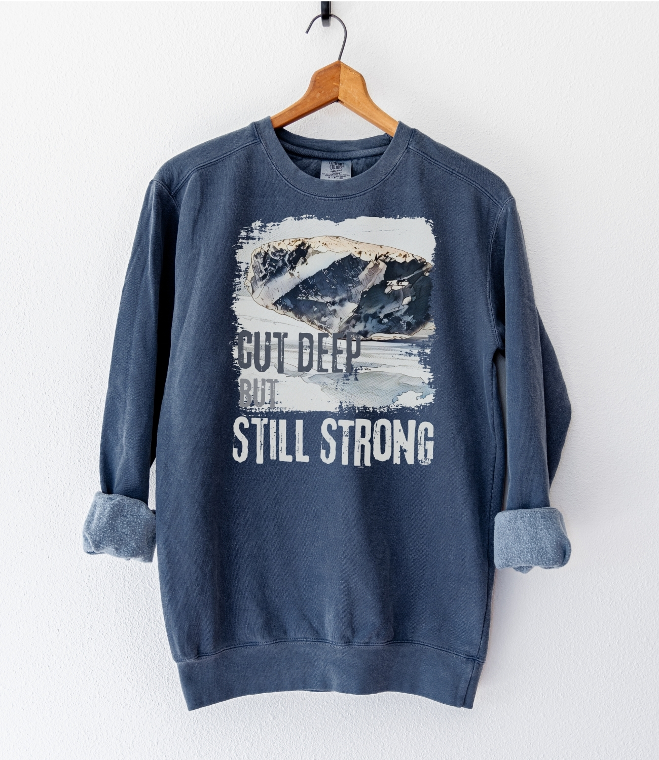 Still Strong vintage style sweatshirts – Denim (front view)