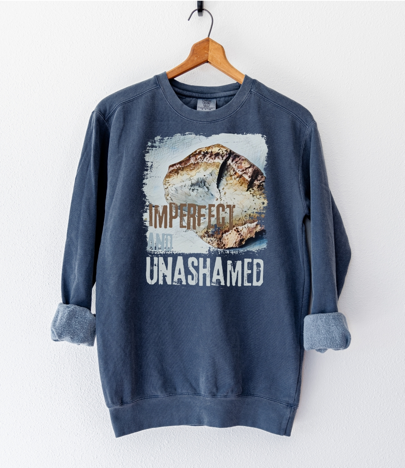 Imperfect vintage style sweatshirts – Denim (front view)