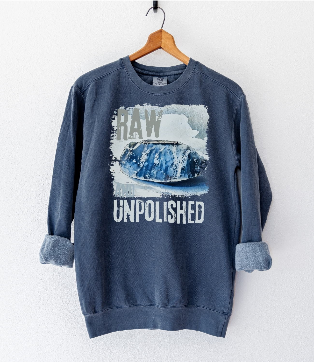 Unpolished vintage style sweatshirts – Denim (front view)