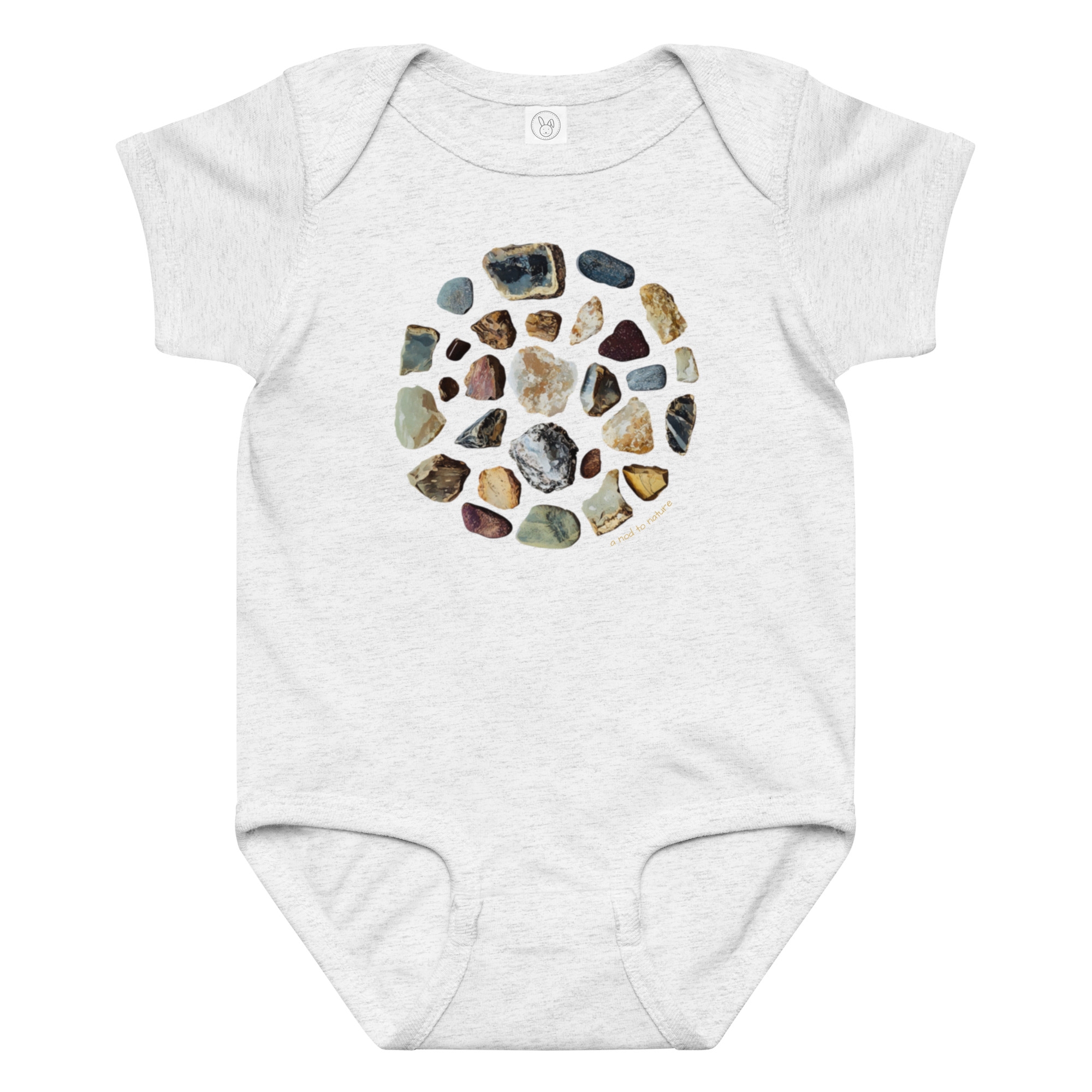 Rock Solid baby bodysuit – Ash (front view)