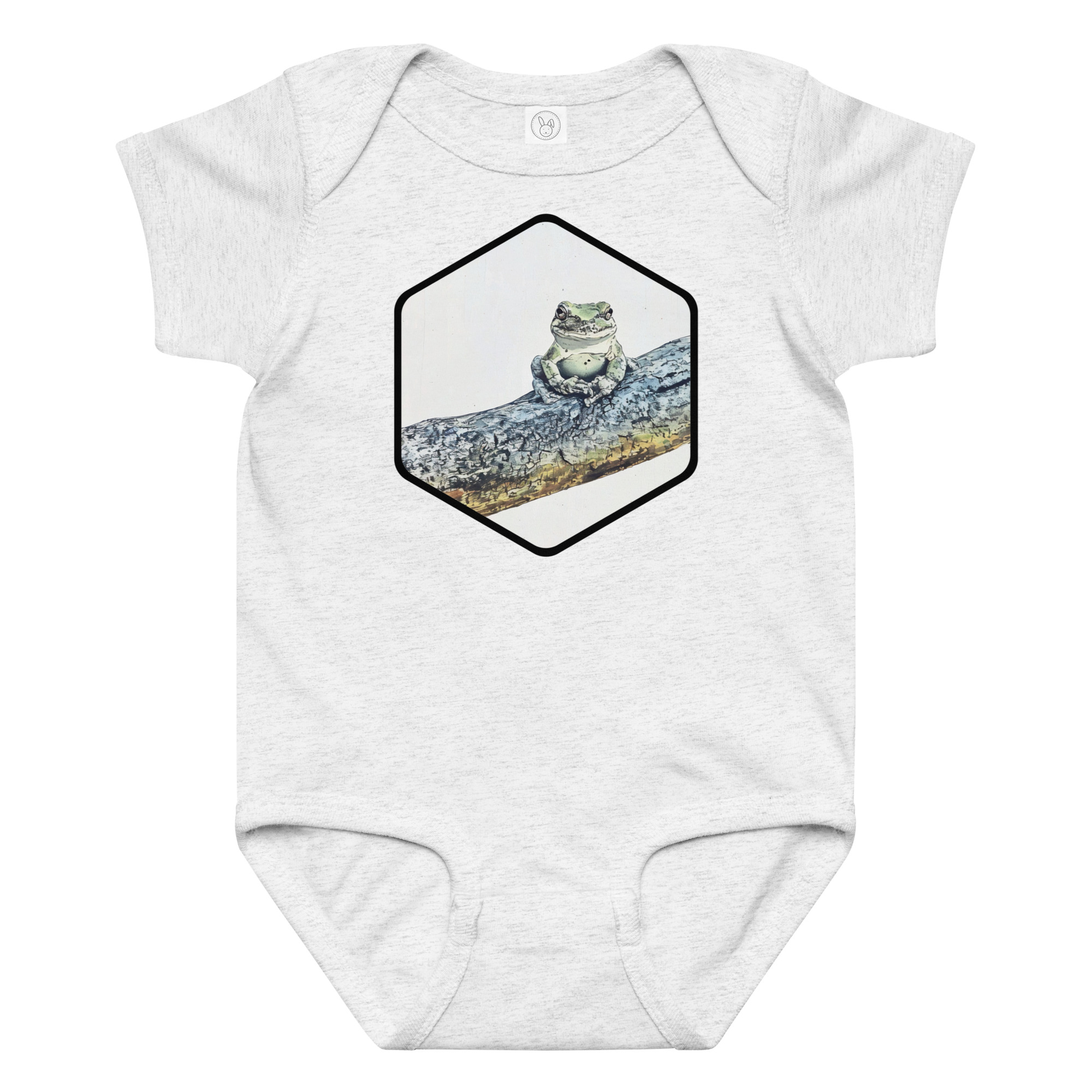 Tree Frog Tree Frog baby bodysuit – Ash (front view)