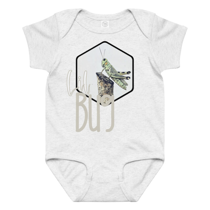 Grasshopper – Lil Bug Grasshopper – Lil Bug baby bodysuit – Ash (front view)