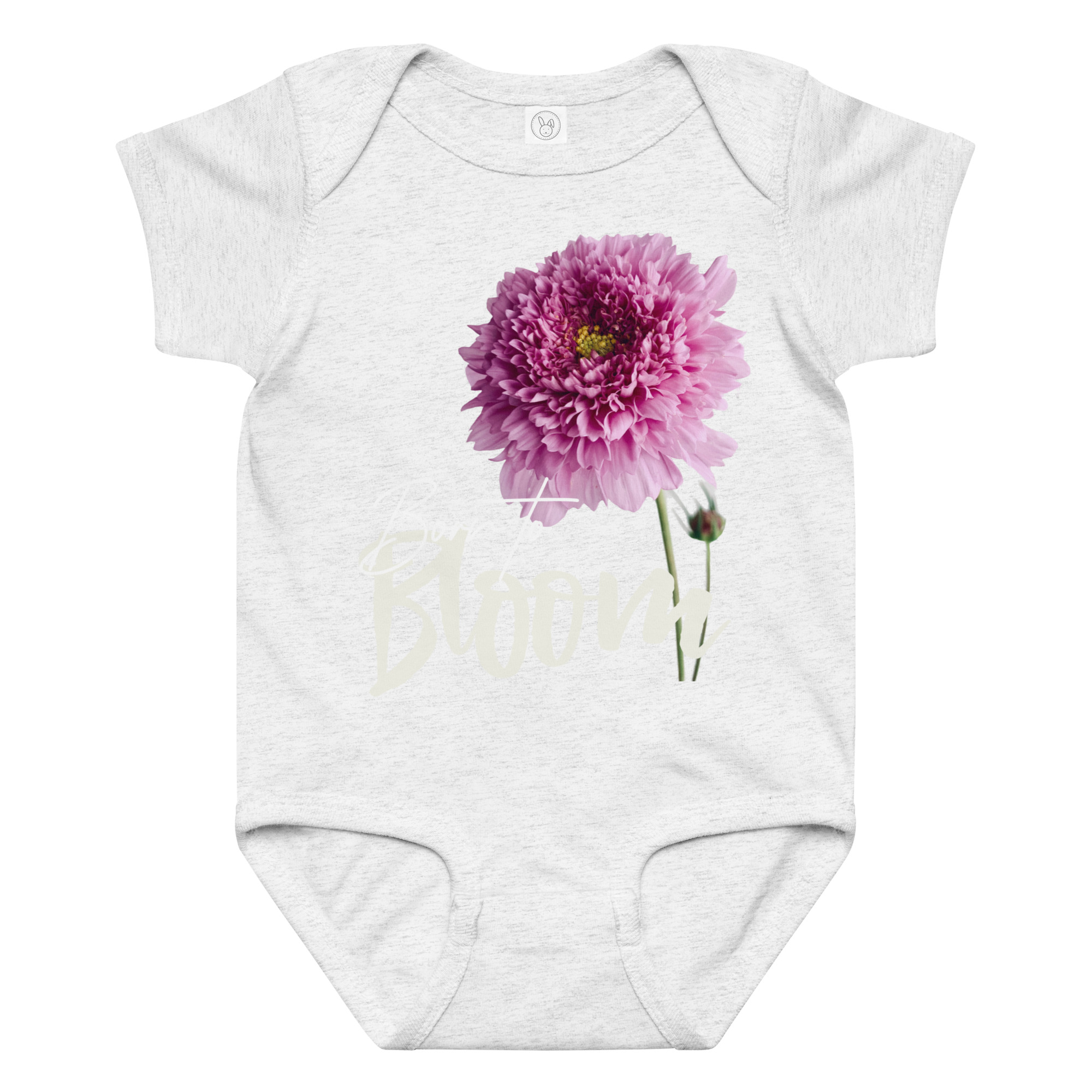 Double Cosmos – Born to Bloom Double Cosmos – Born to Bloom baby bodysuit – Ash (front view)