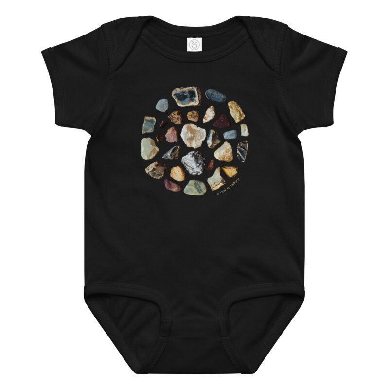 Rock Solid baby bodysuit – Ash (front view)
