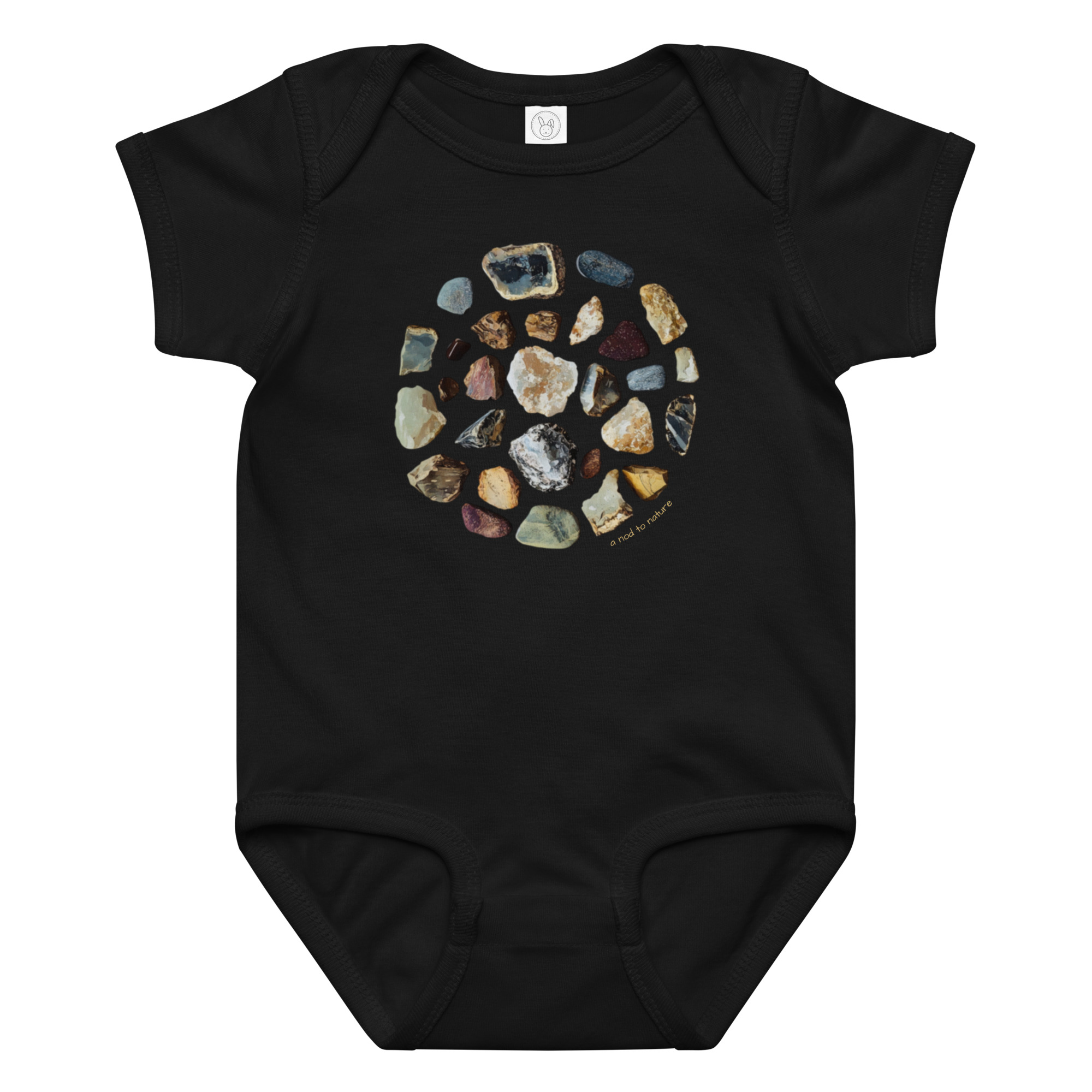 Rock Solid baby bodysuit – Ash (front view)