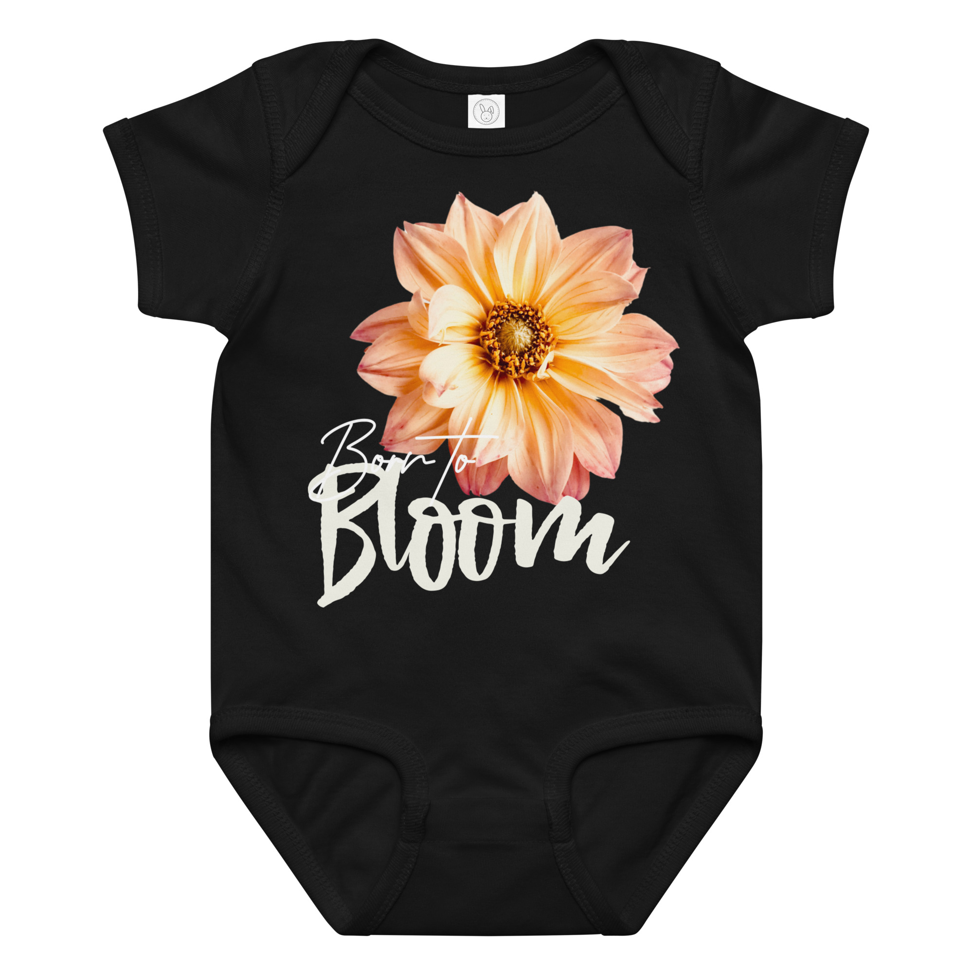 Peach Dahlia – Born to Bloom Peach Dahlia – Born to Bloom baby bodysuit – Ash (front view)