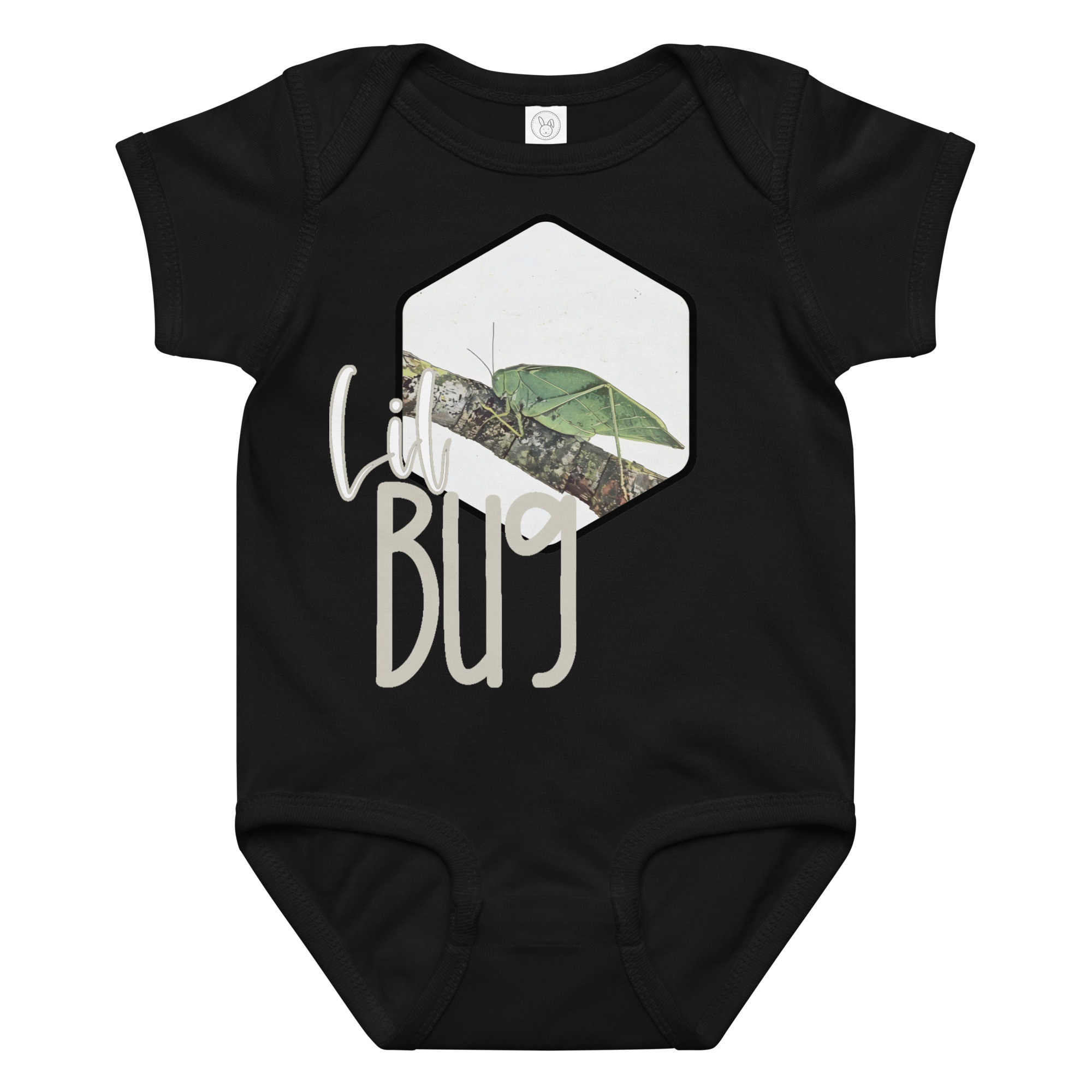 Katydid – Lil Bug baby bodysuit – Ash (front view)