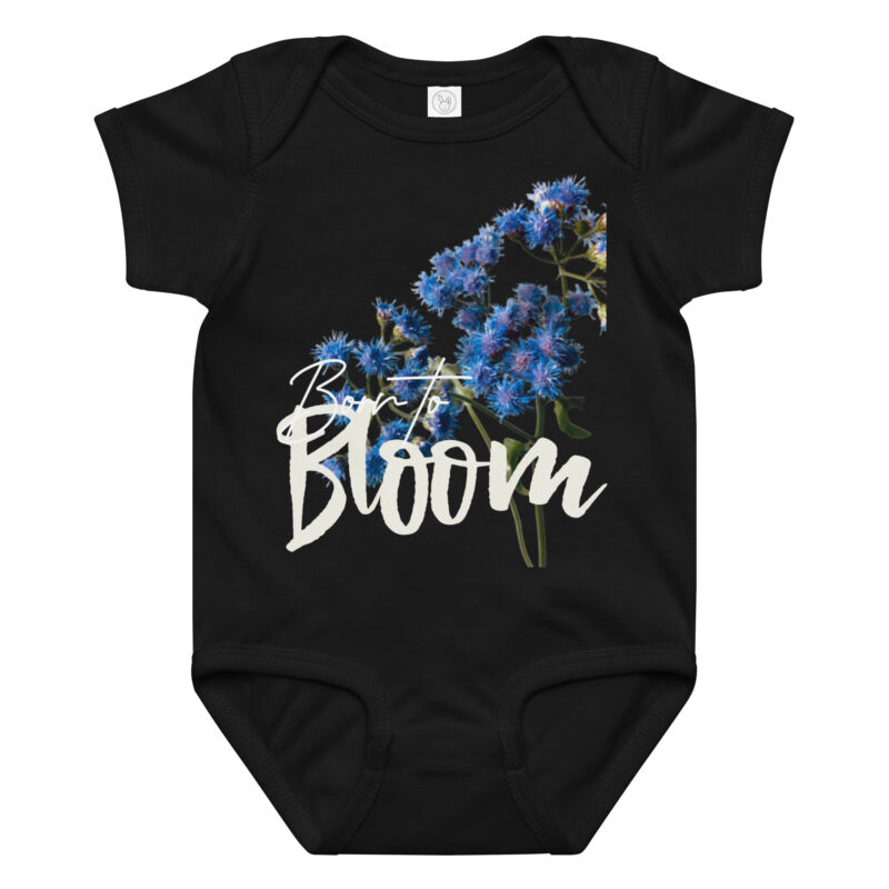 Blue Mistflower – Born to Bloom baby bodysuit – Ash