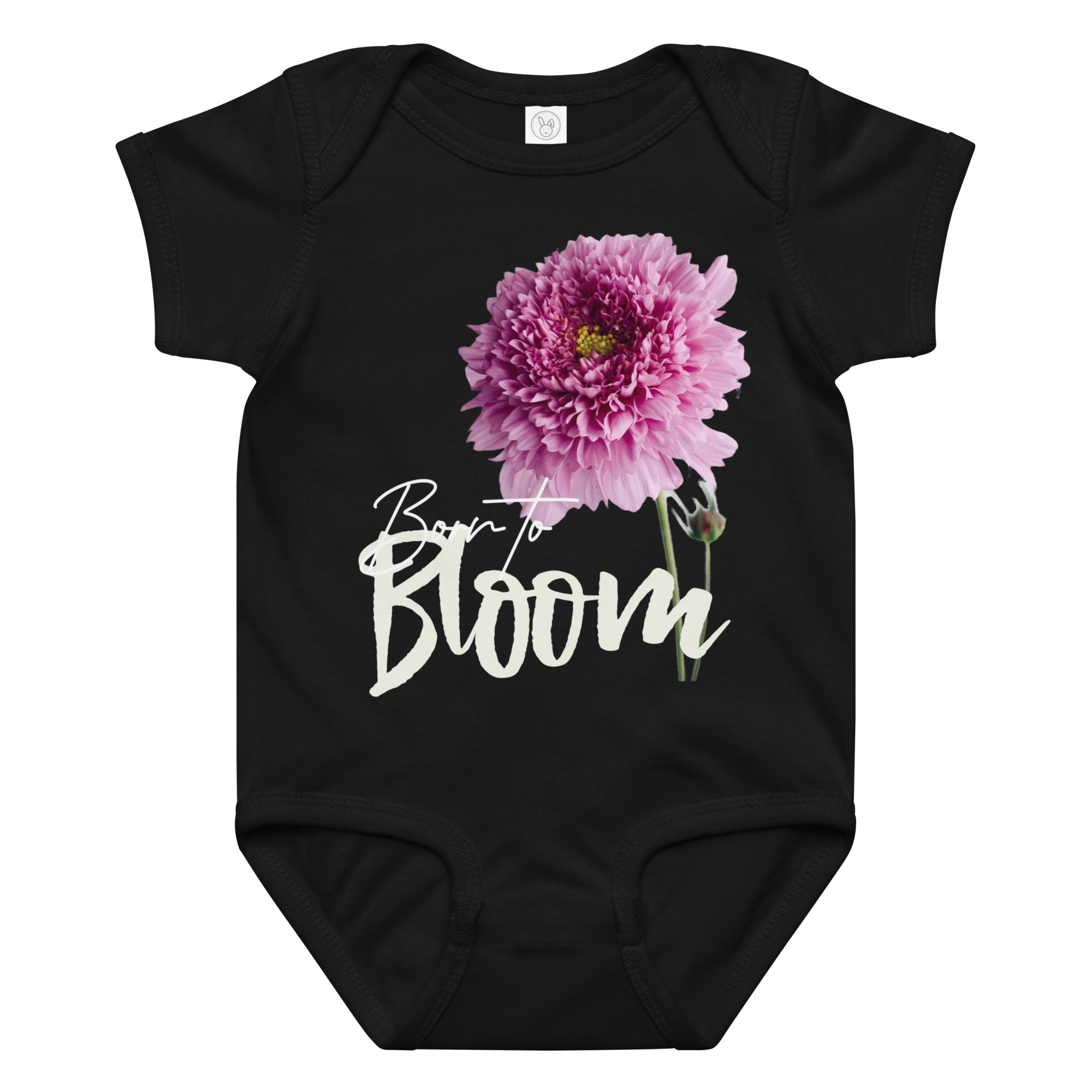Double Cosmos – Born to Bloom Double Cosmos – Born to Bloom baby bodysuit – Ash (front view)