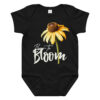 Brown-Eyed Susan – Born to Bloom baby bodysuit – Ash (front view)