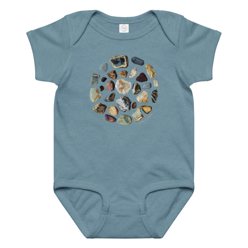 Rock Solid baby bodysuit – Ash (front view)