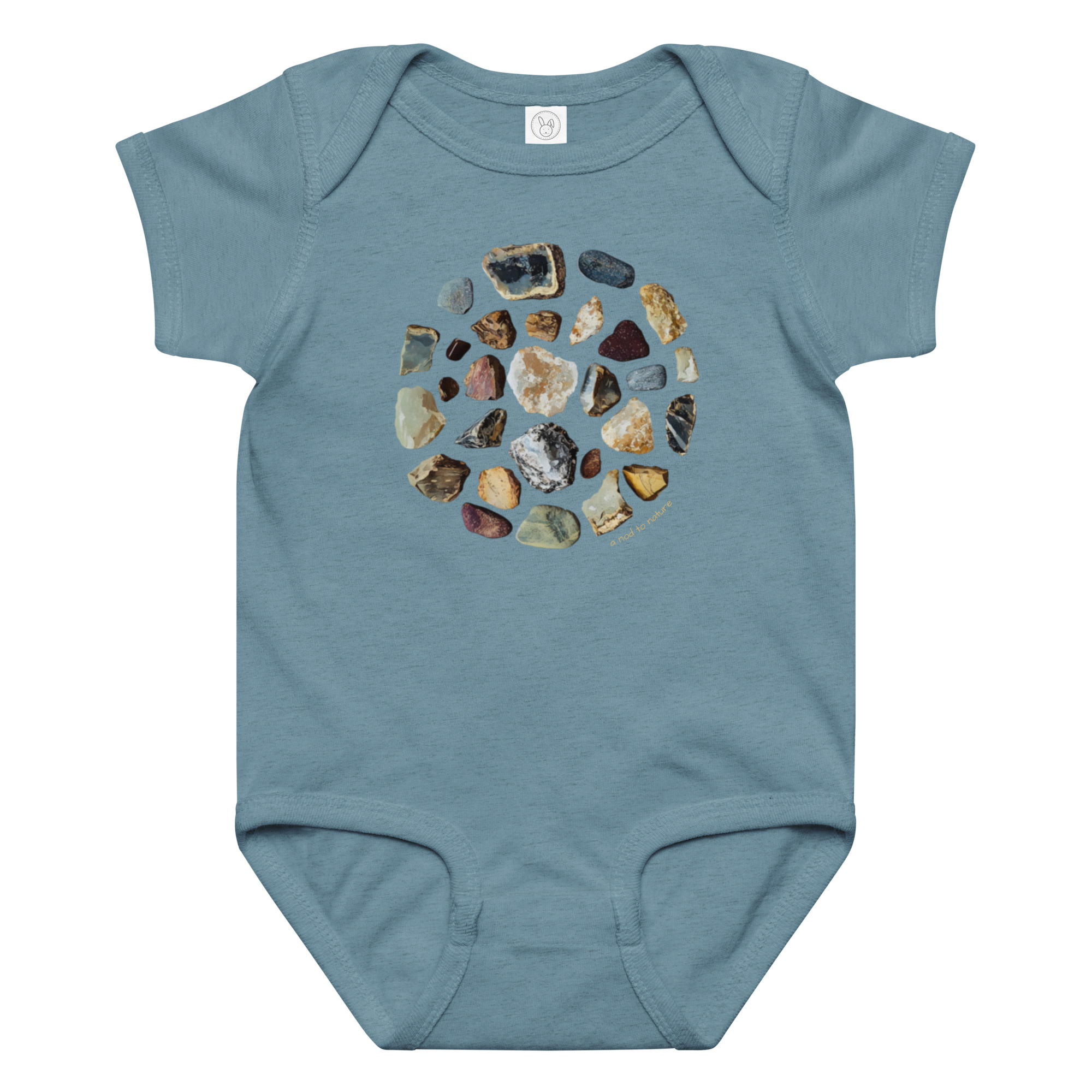 Rock Solid baby bodysuit – Ash (front view)