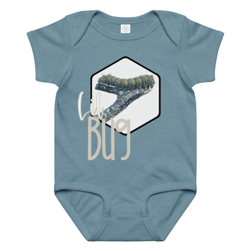 Caterpillar – Lil Bug baby bodysuit – Ash (front view)