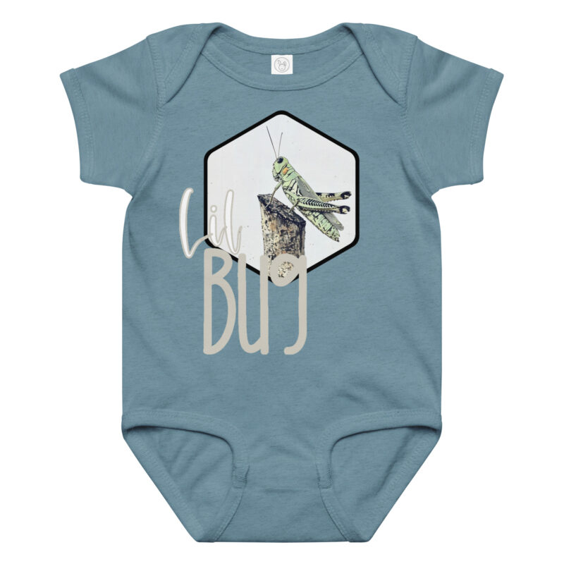 Grasshopper – Lil Bug Grasshopper – Lil Bug baby bodysuit – Ash (front view)