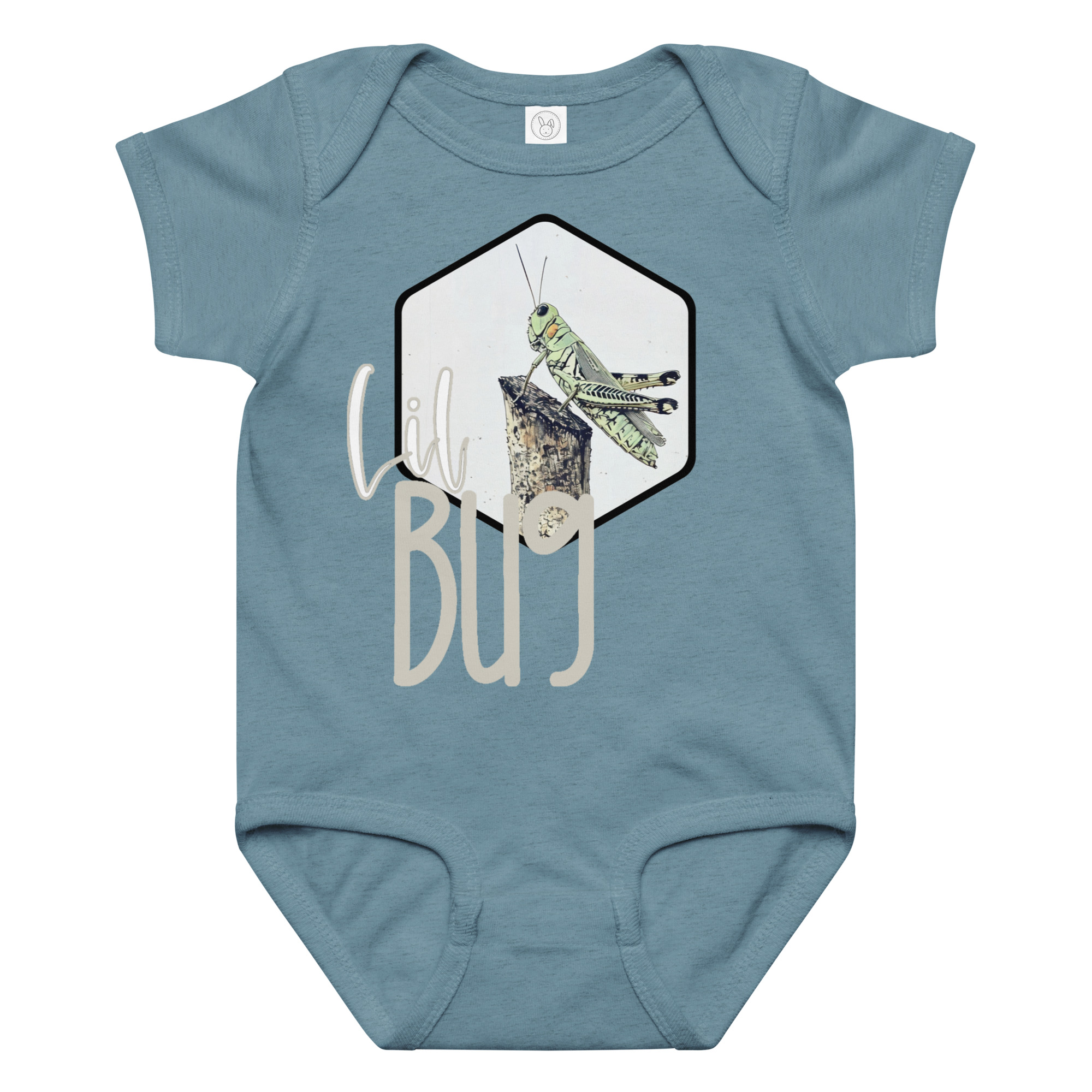 Grasshopper – Lil Bug Grasshopper – Lil Bug baby bodysuit – Ash (front view)