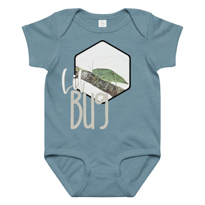 Katydid – Lil Bug baby bodysuit – Ash (front view)