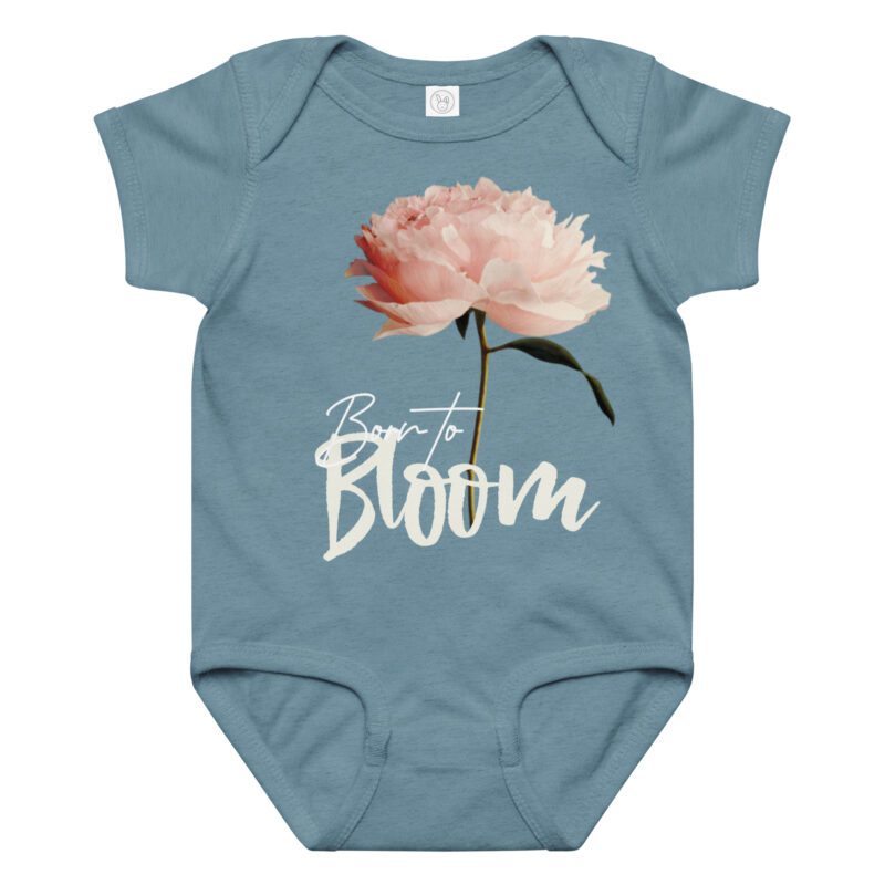 Blush Peony – Born to Bloom baby bodysuit – Ash (front view)