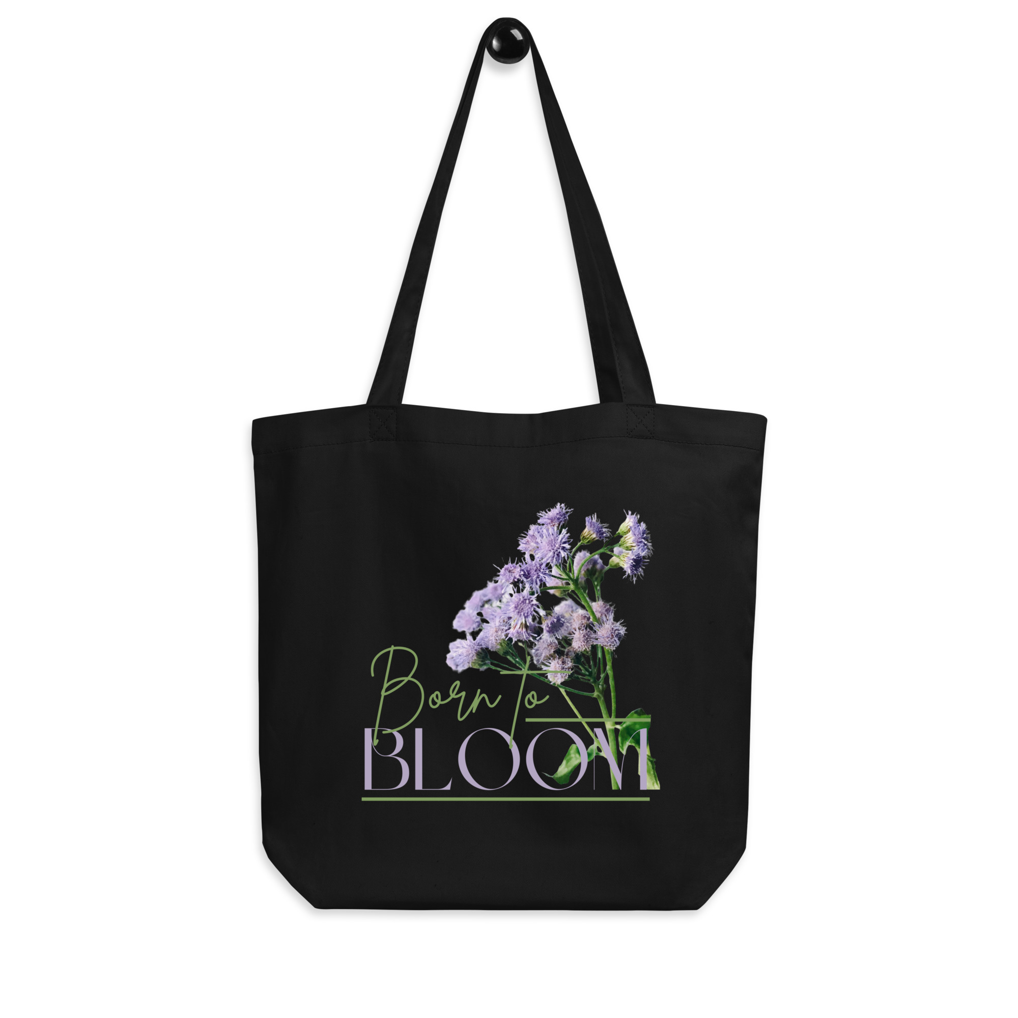 Born to Bloom – Blue Mistflower – Organic Tote Born to Bloom – Blue Mistflower – Organic Tote tote bags – Black (front view)