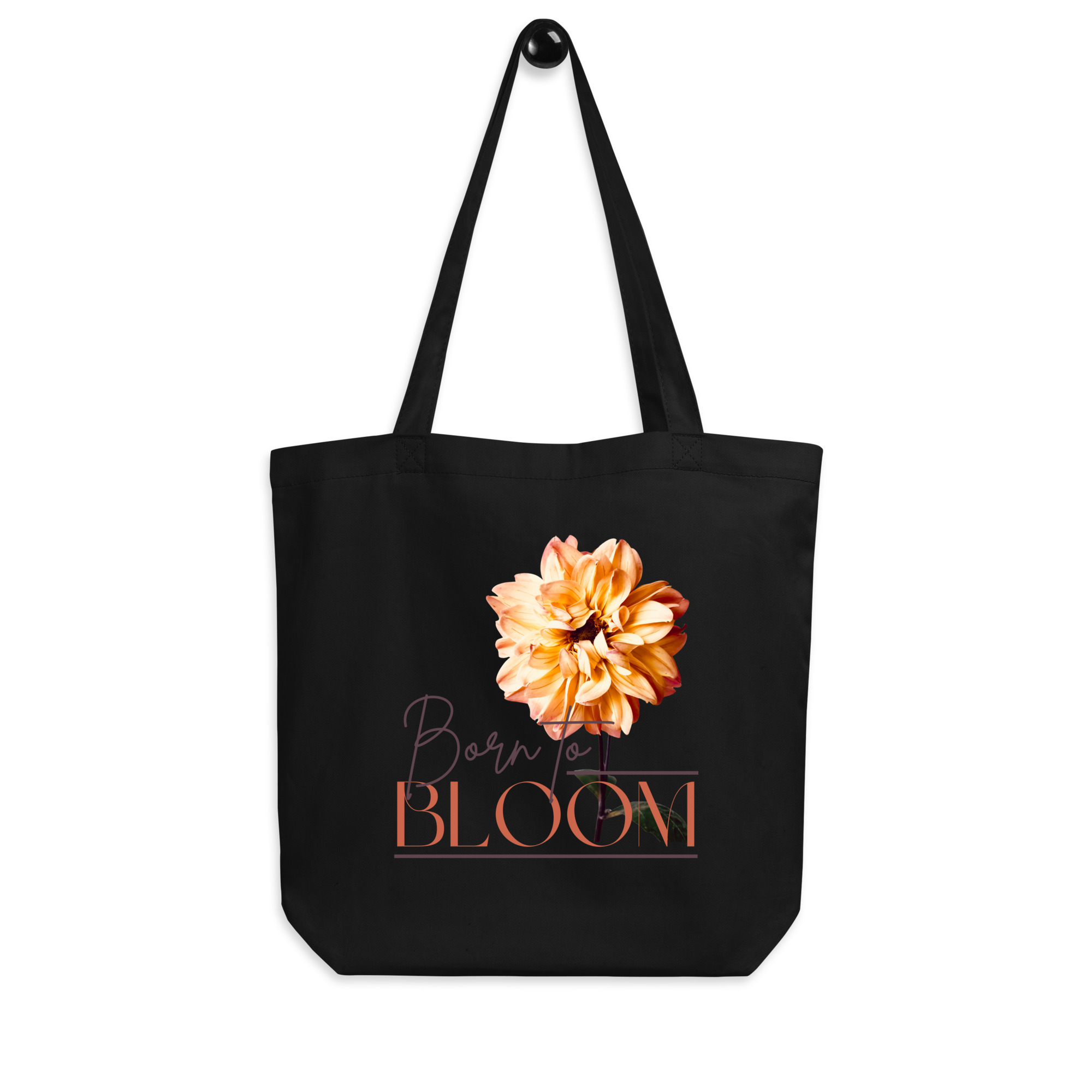 Born to Bloom – Amber Dahlia – Organic Tote Born to Bloom – Amber Dahlia – Organic Tote tote bags – Black (front view)