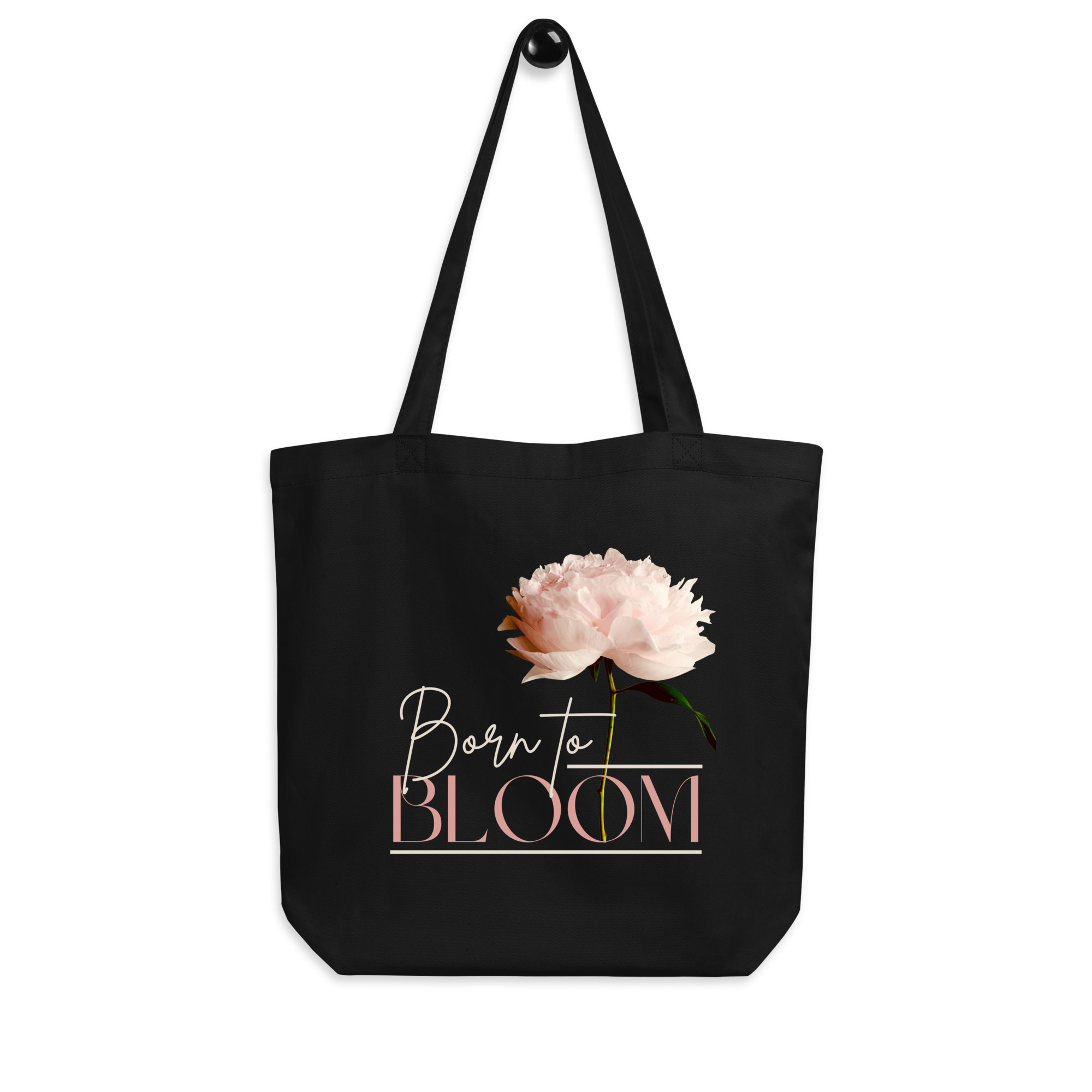 Born to Bloom – Blush Peony – Organic Tote Born to Bloom – Blush Peony – Organic Tote tote bags – Black (front view)