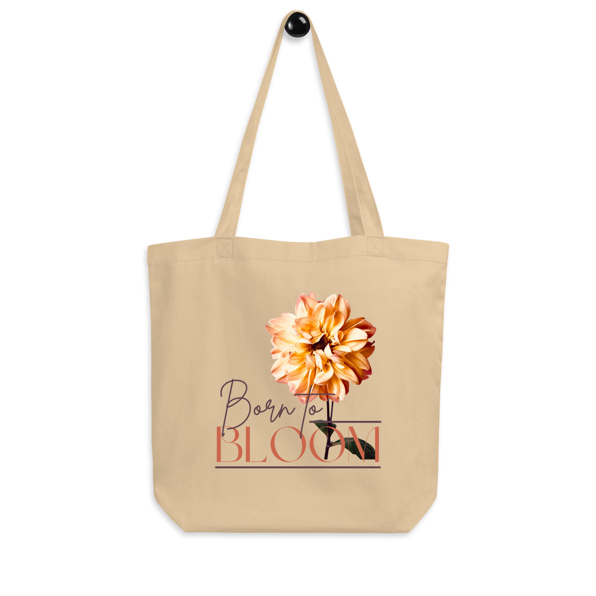 Born to Bloom – Amber Dahlia – Organic Tote Born to Bloom – Amber Dahlia – Organic Tote tote bags – Black (front view)
