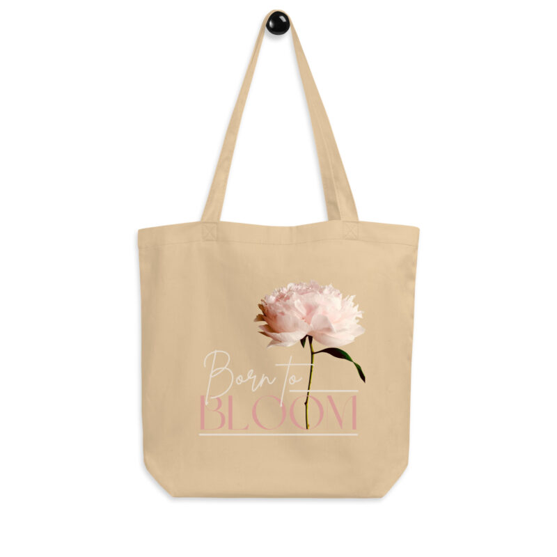 Born to Bloom – Blush Peony – Organic Tote tote bags – Black (front view)
