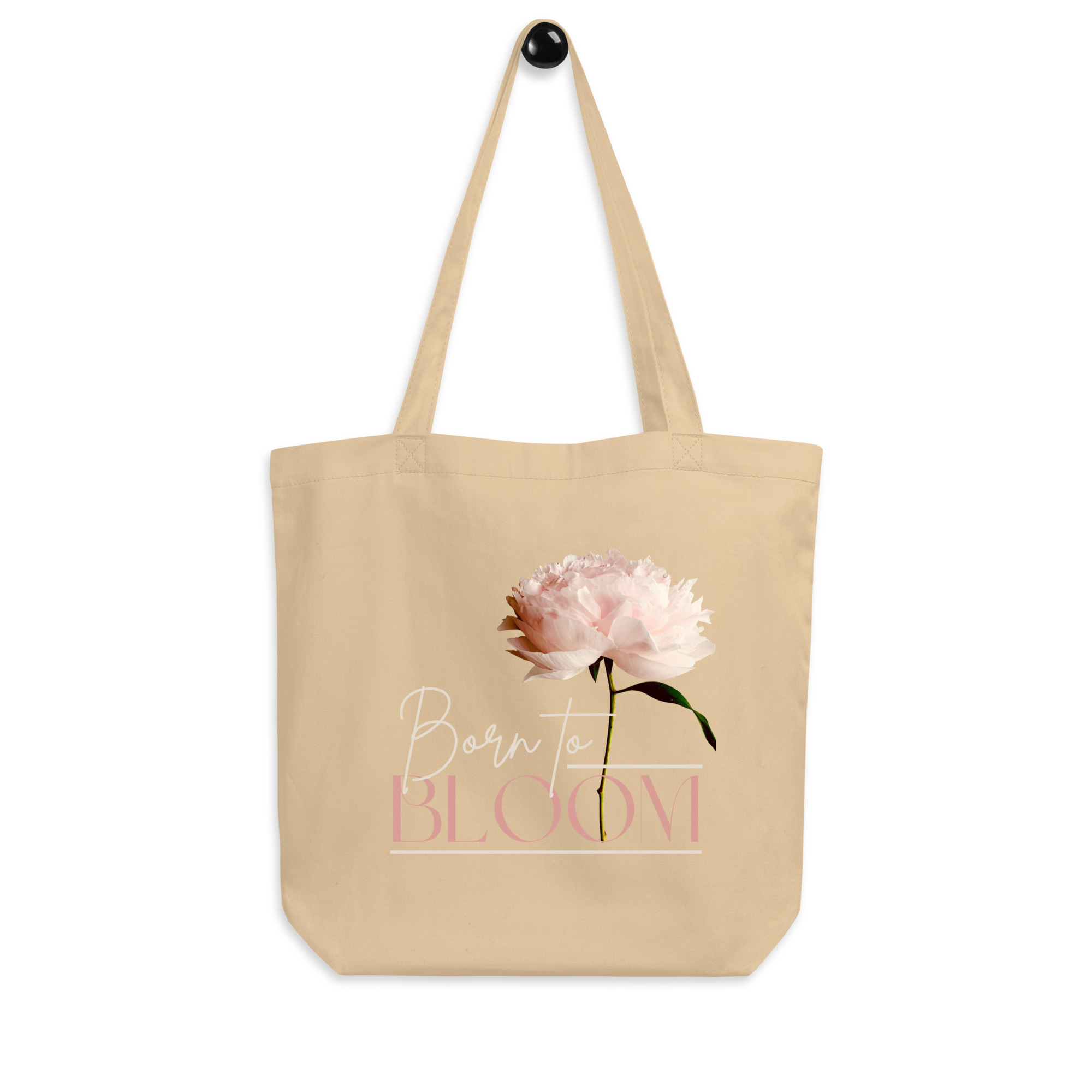 Born to Bloom – Blush Peony – Organic Tote Born to Bloom – Blush Peony – Organic Tote tote bags – Black (front view)