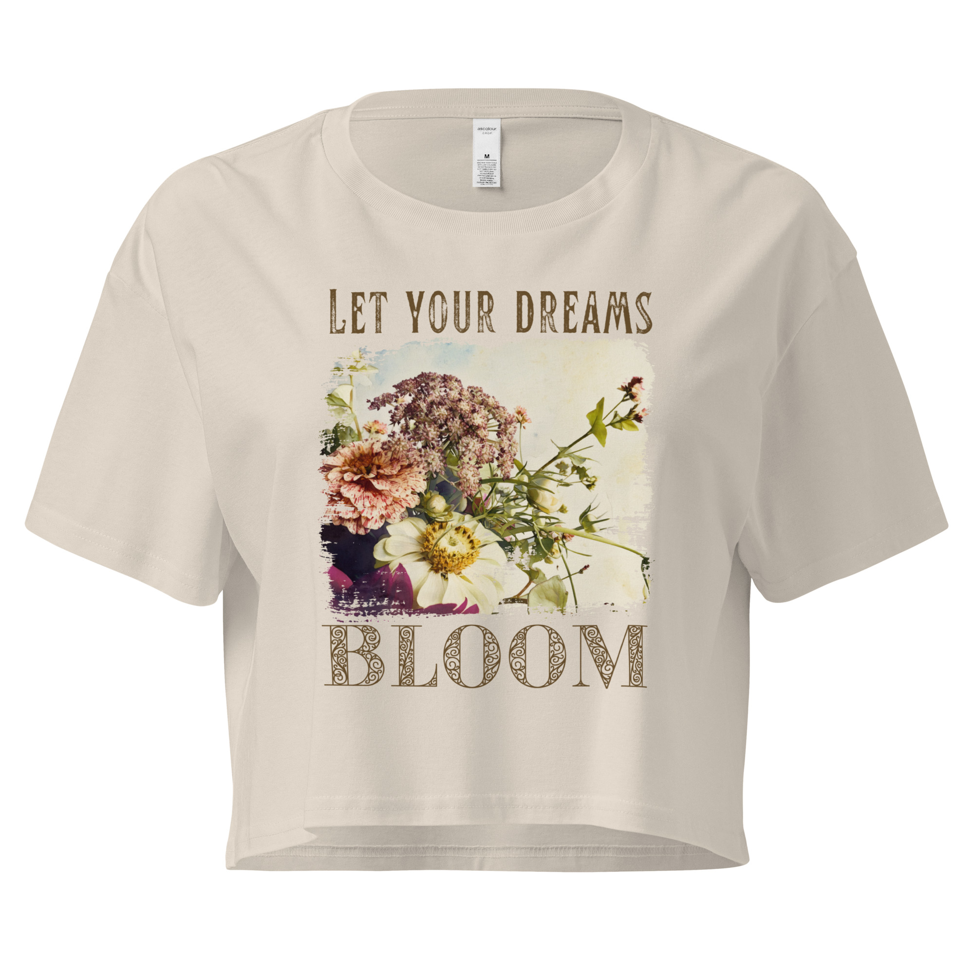 Bloom Together crop tee – Bone (front view)