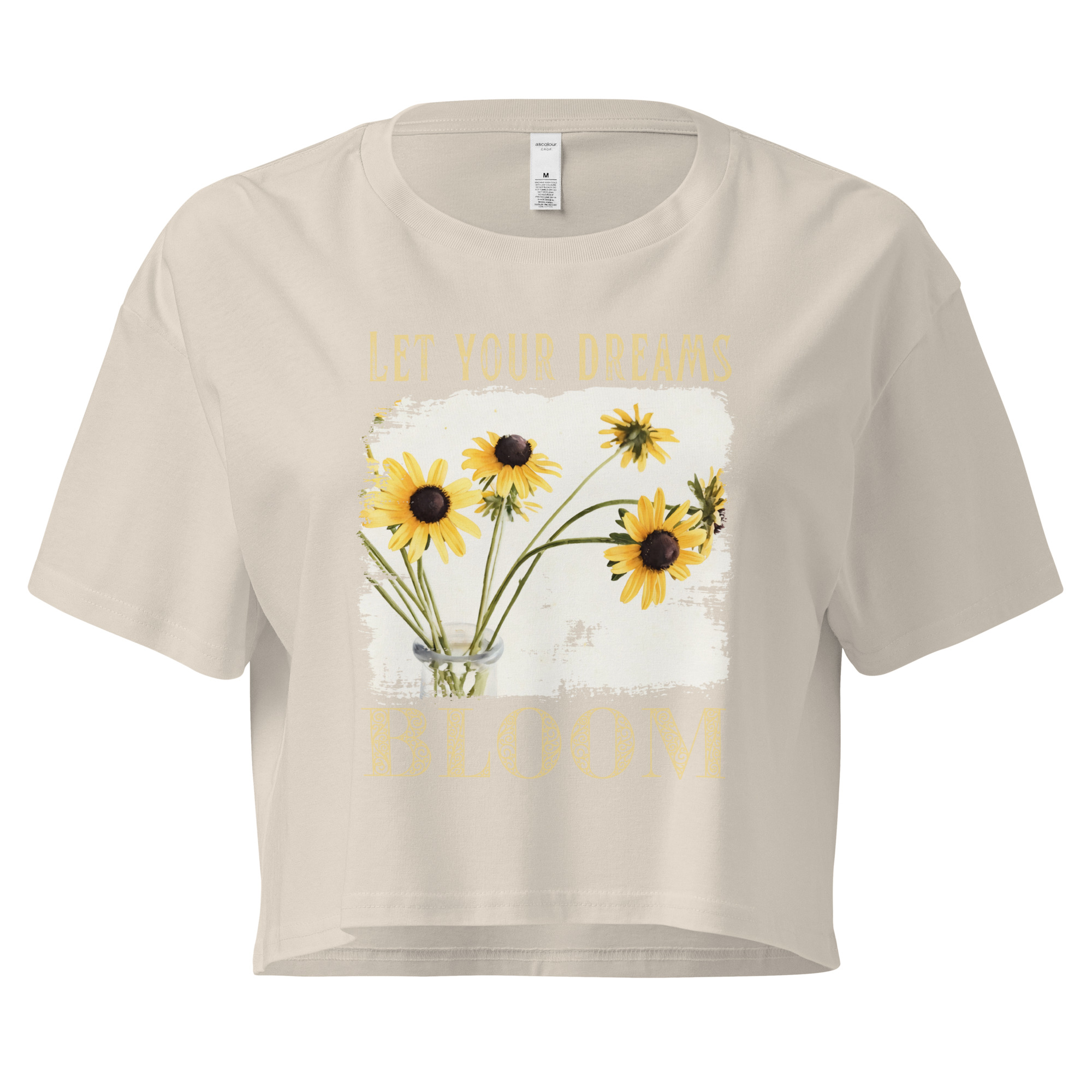 Brown Eyed Bloom crop tee – Bone (front view)