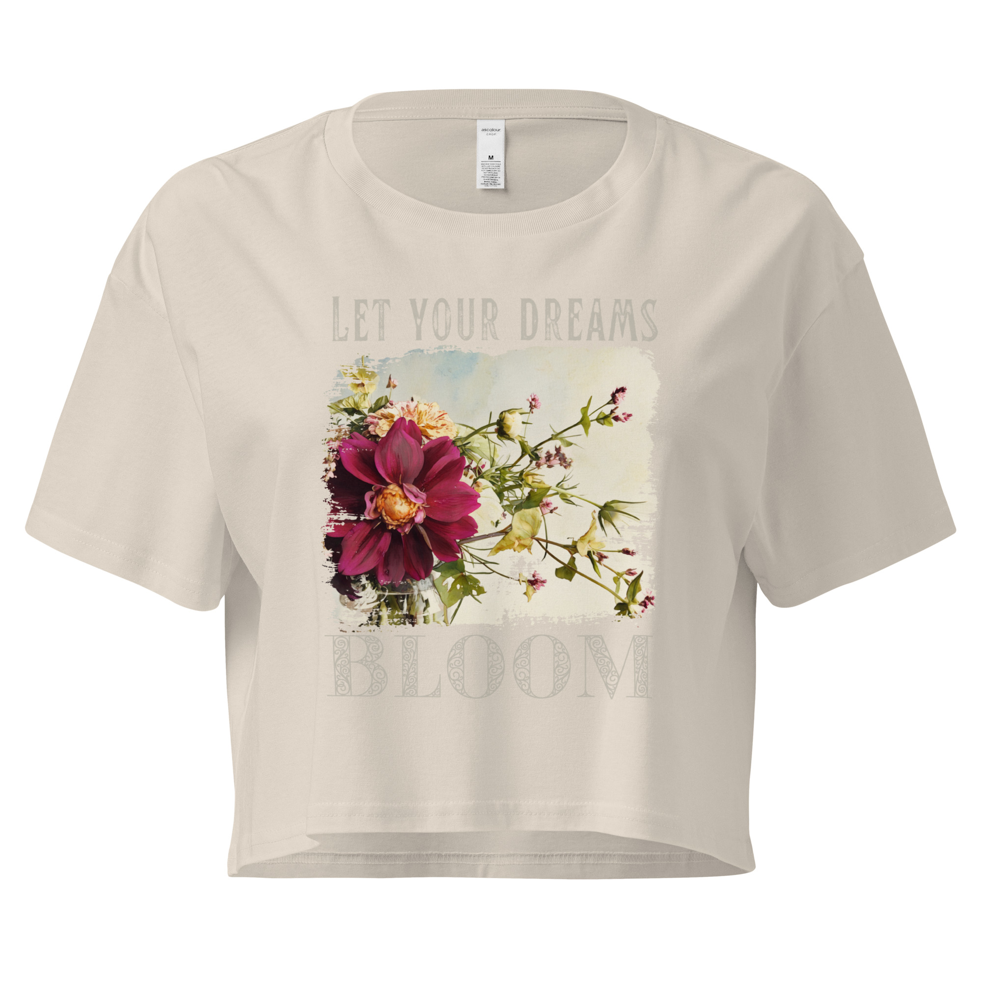 Bloom Bold crop tee – Bone (front view)