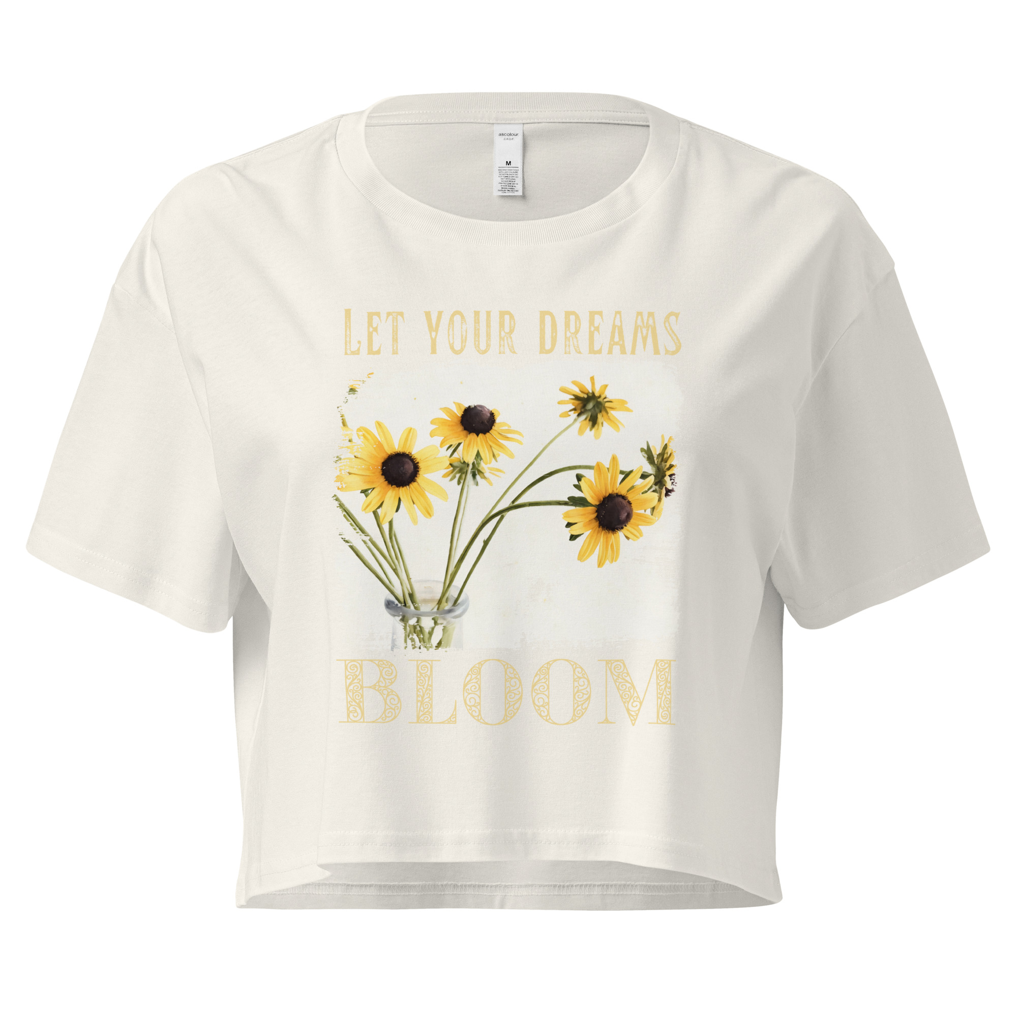 Brown Eyed Bloom crop tee – Bone (front view)