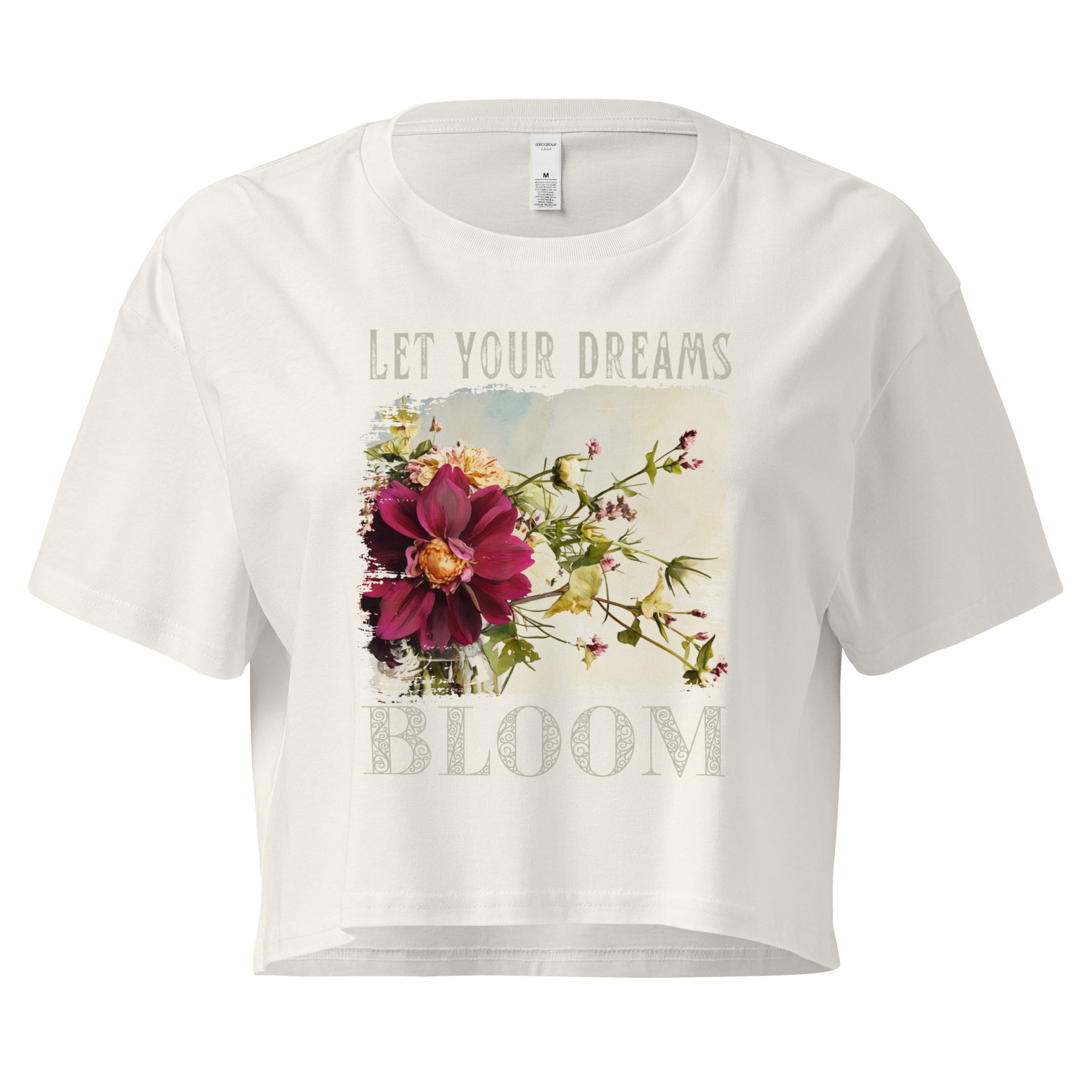 Bloom Bold crop tee – Bone (front view)