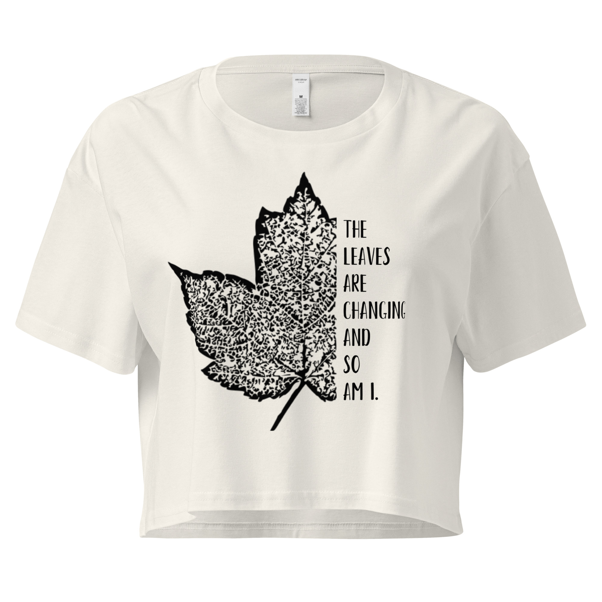 Leaves of Change – Classic Crop Tee – Bone (front view)