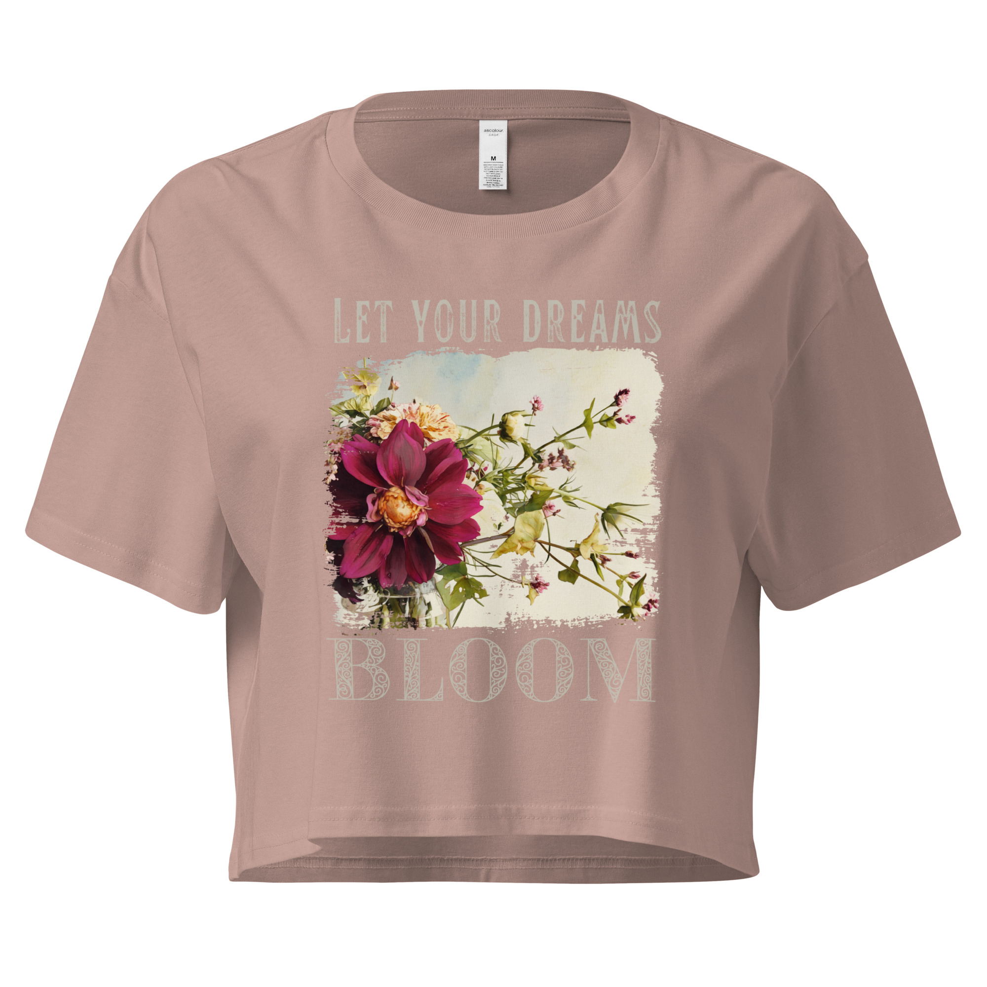 Bloom Bold crop tee – Bone (front view)
