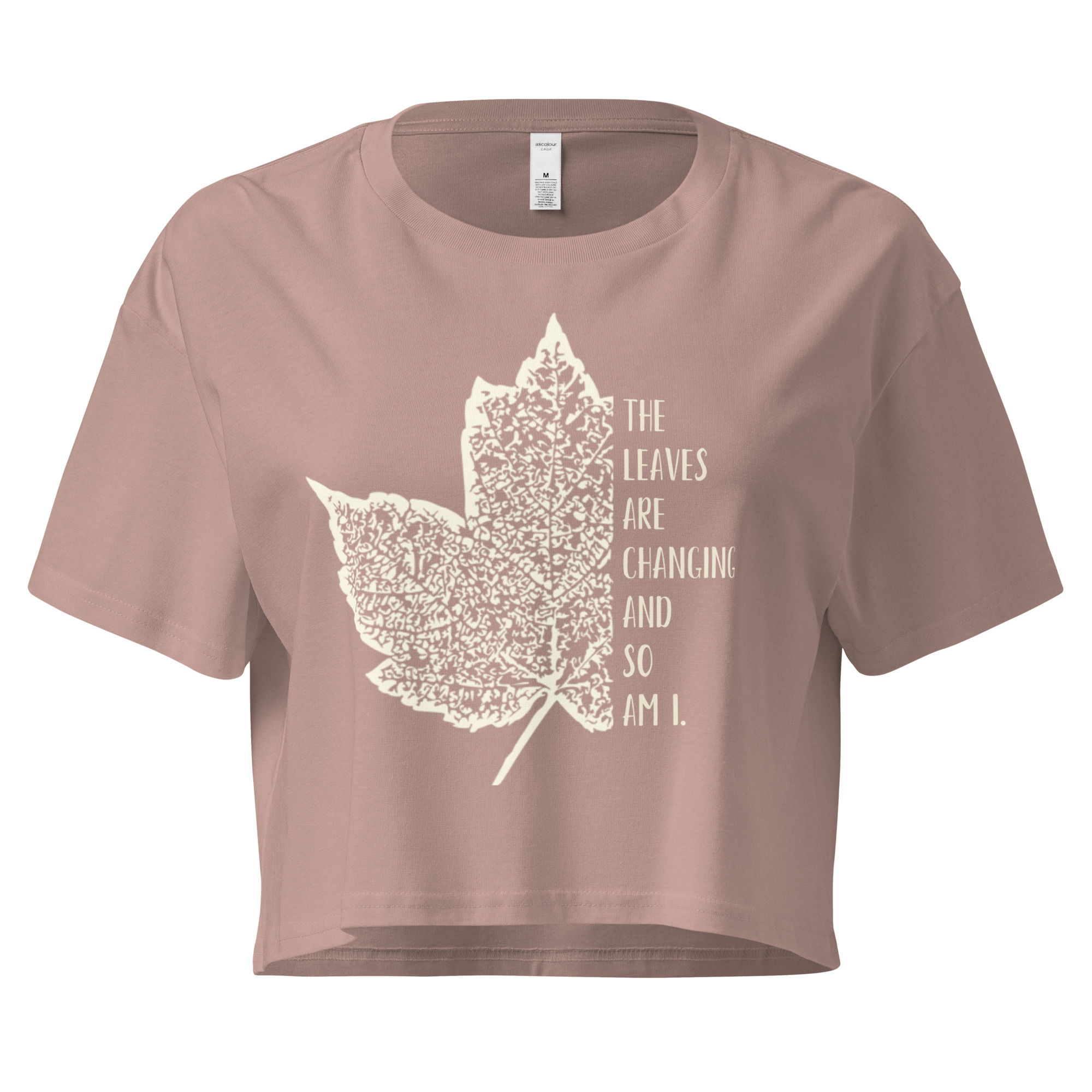 Leaves of Change – Black Crop Tee (front view)