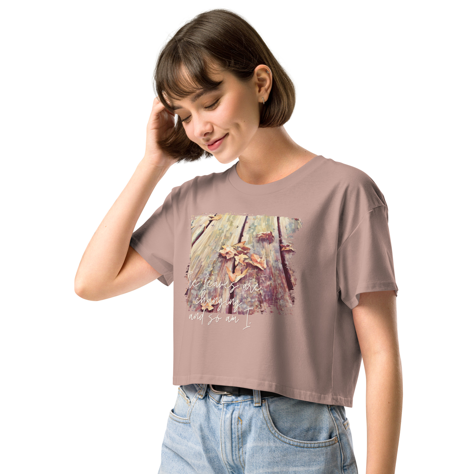 Fallen Leaves – Cropped Tee Fallen Leaves – Cropped Tee crop tee – Bone (front view)