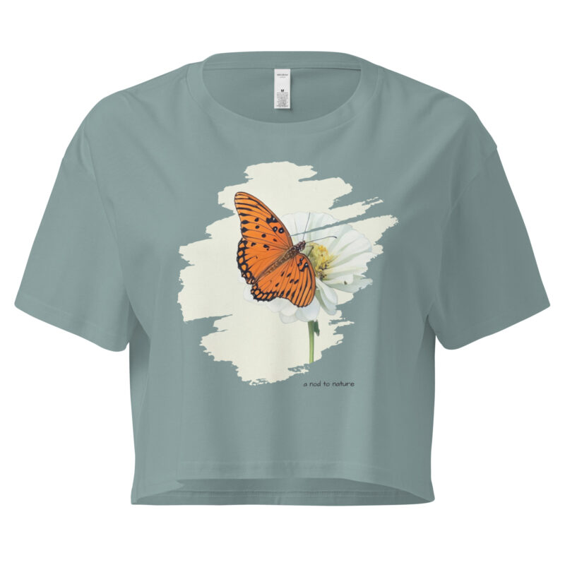 Flutter & Bloom – Crop Tee – Bone (front view)