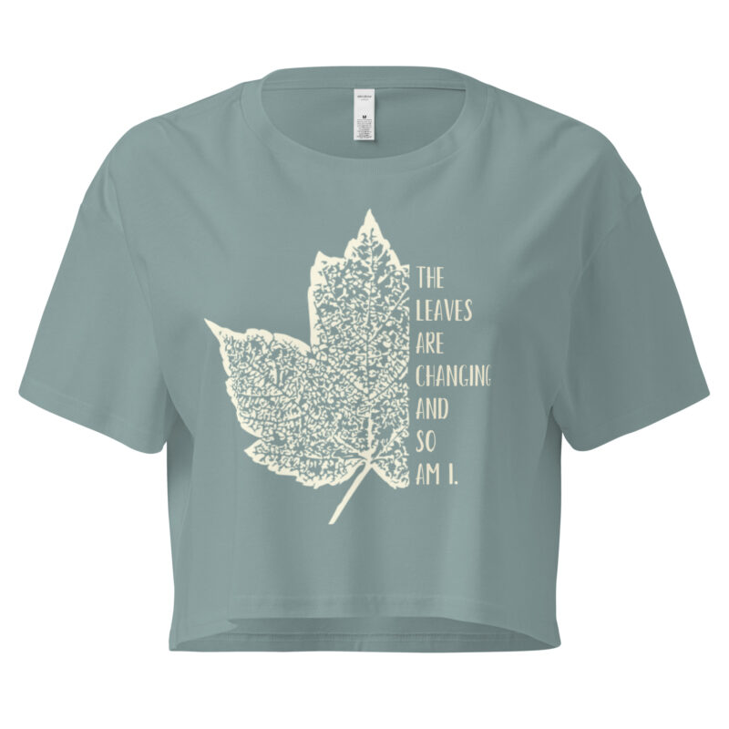 Leaves of Change – Black Crop Tee (front view)
