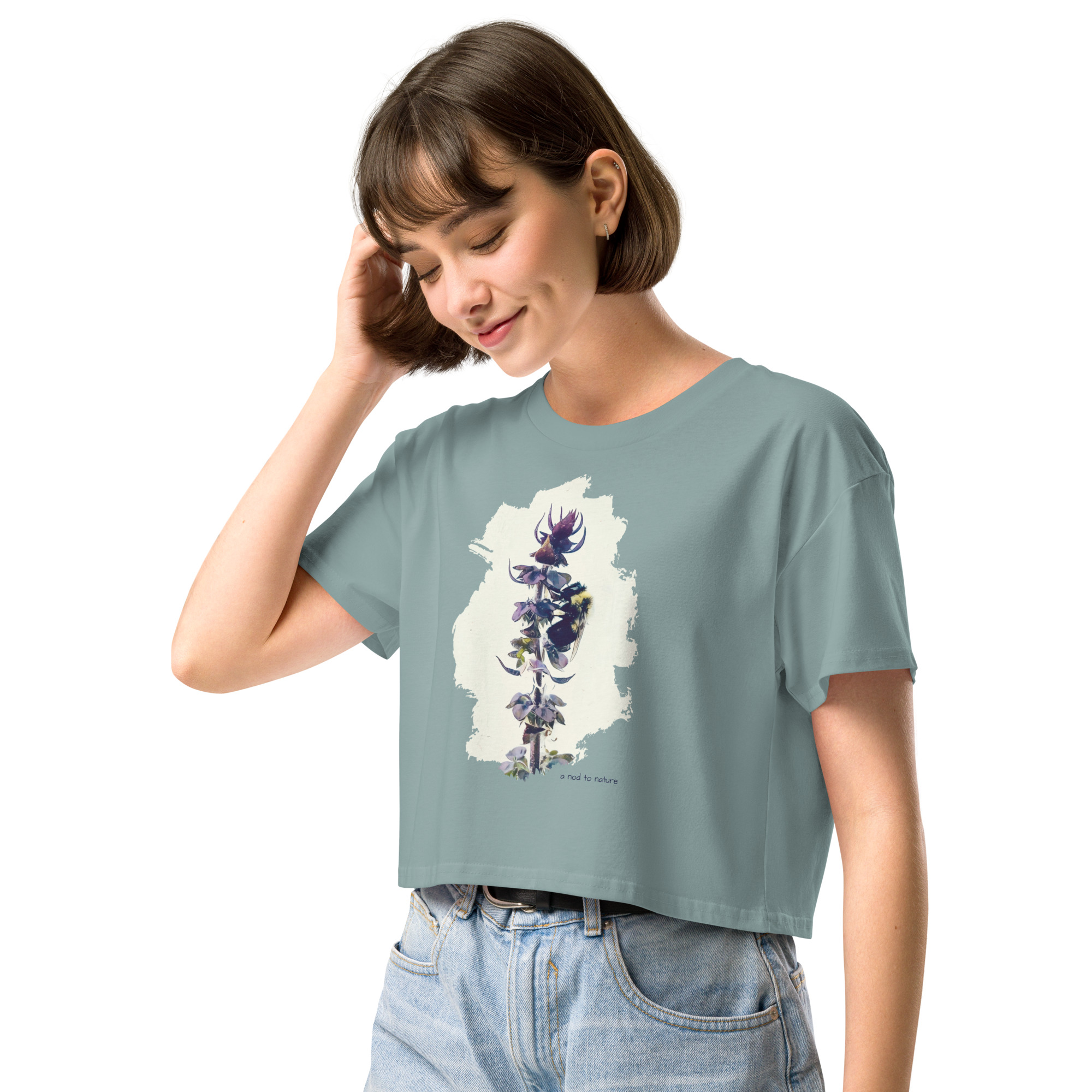 Bee & Basil – Crop Tee – Bone (front view)