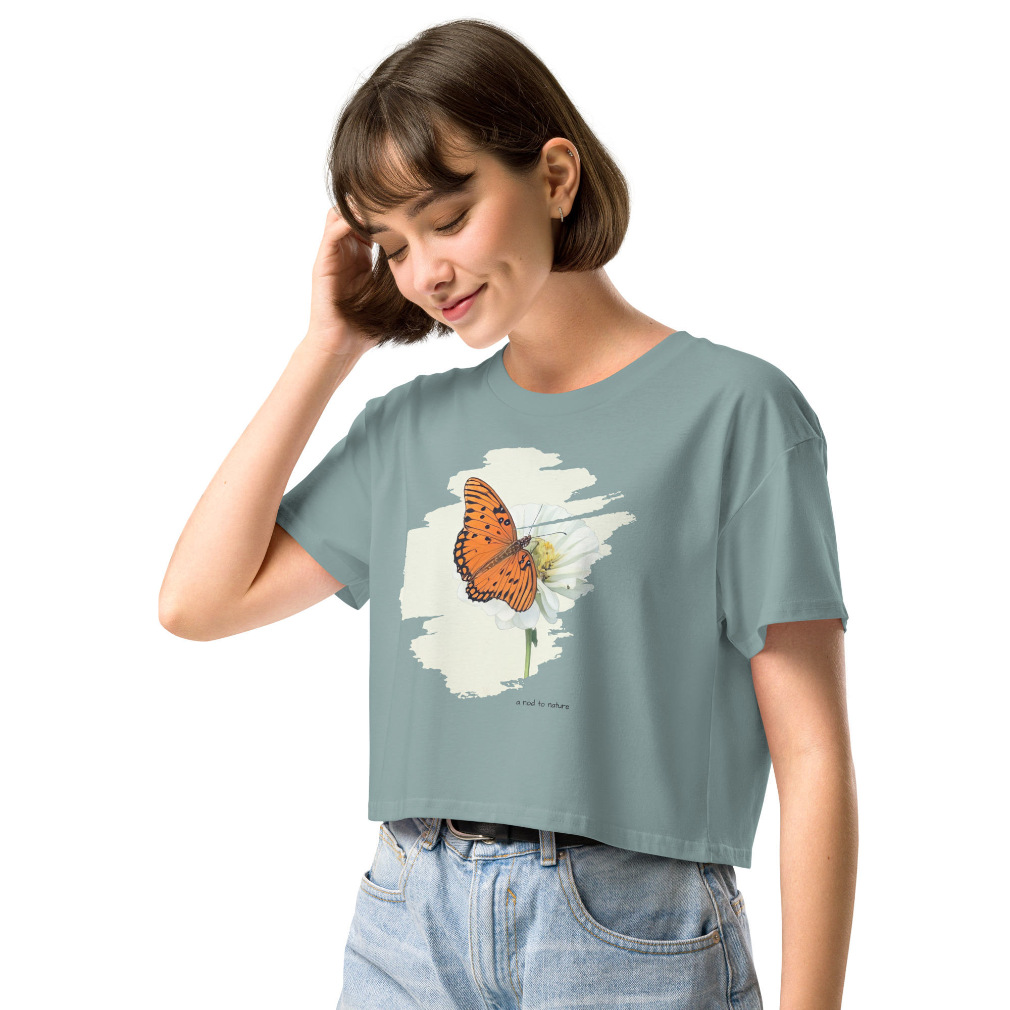 Flutter & Bloom – Crop Tee Flutter & Bloom – Crop Tee – Bone (front view)