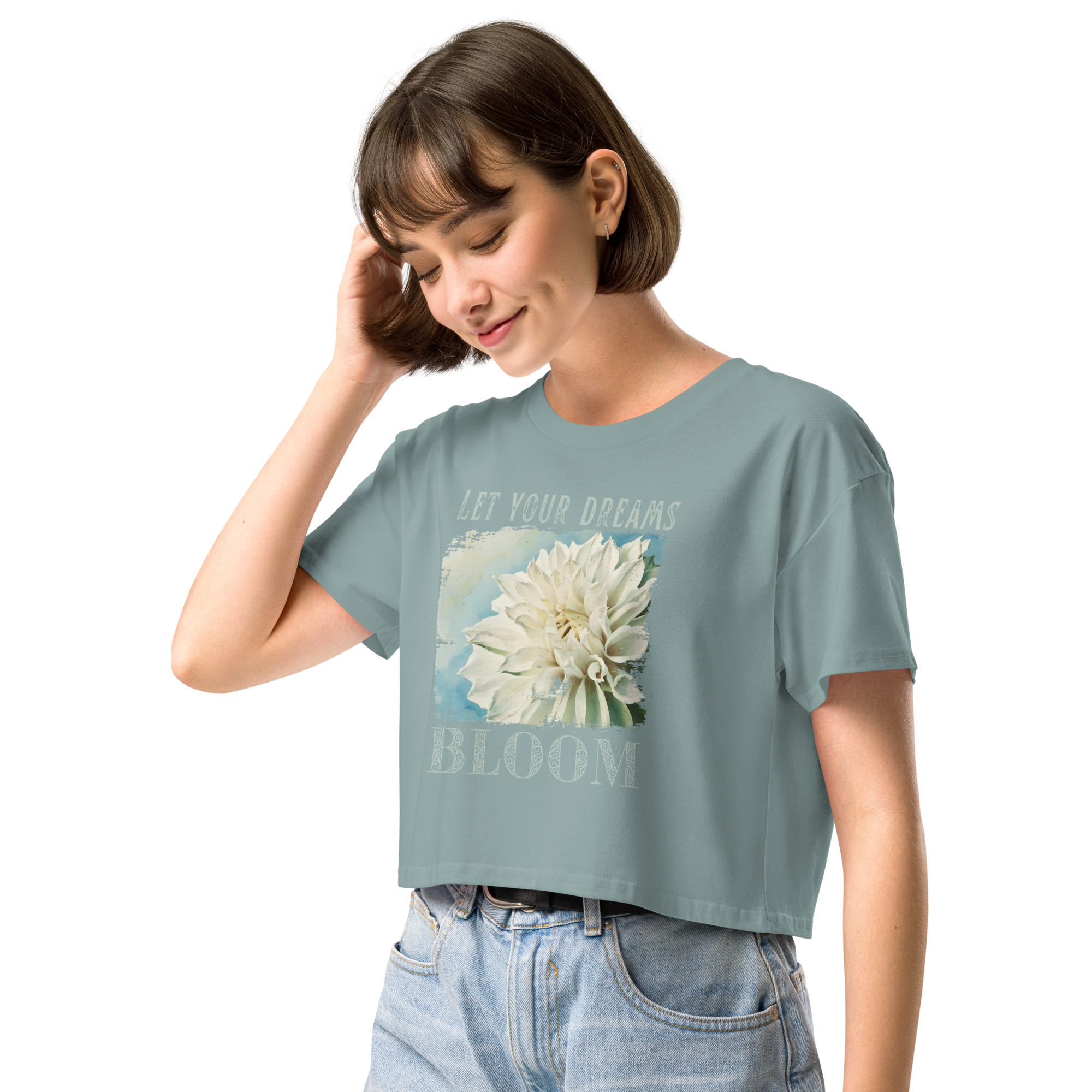 Bloom Bright crop tee – Ecru (front view)