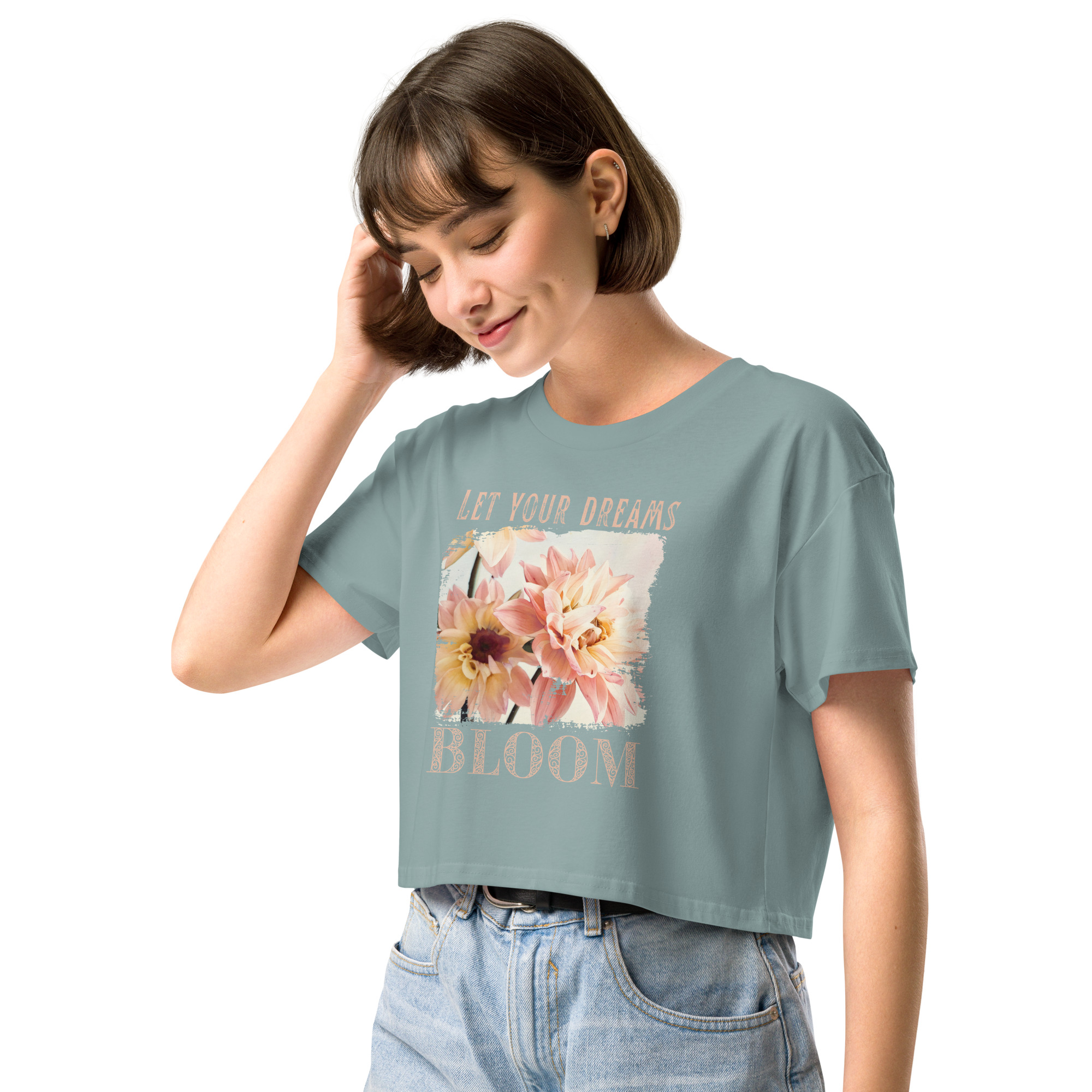 Morning Bloom crop tee – Bone (front view)