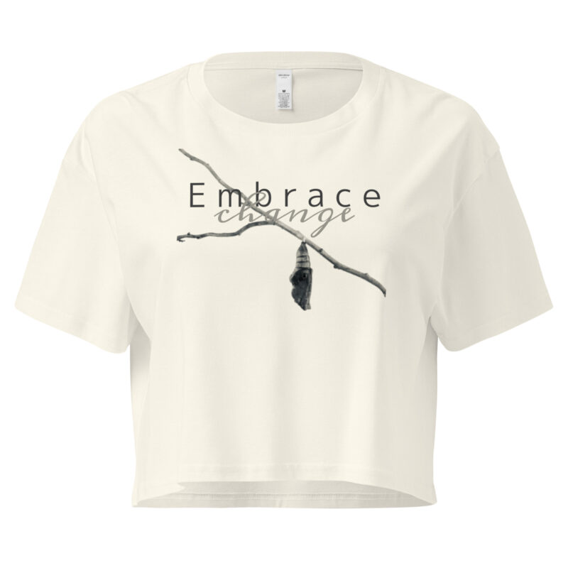 Embrace Change crop tee – Bone (front view)